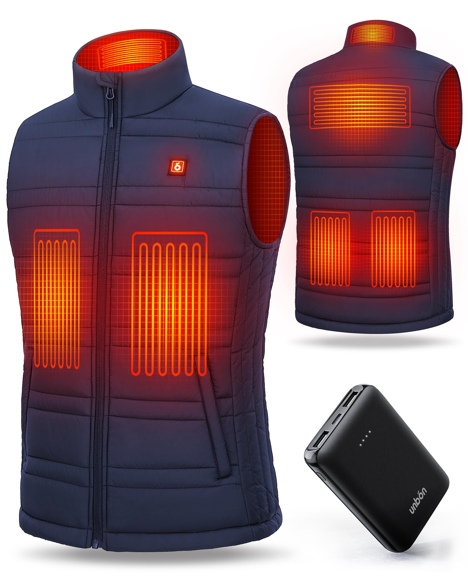 UNBON Gilet Riscaldato Uomo, Giubbotto Riscaldato Uomo con Batteria USB 10000mAh, Gilet Riscaldante Termico 3 Temperature 6 Zone di Calore, Giubbotto Riscaldante Invernale per Moto Caccia