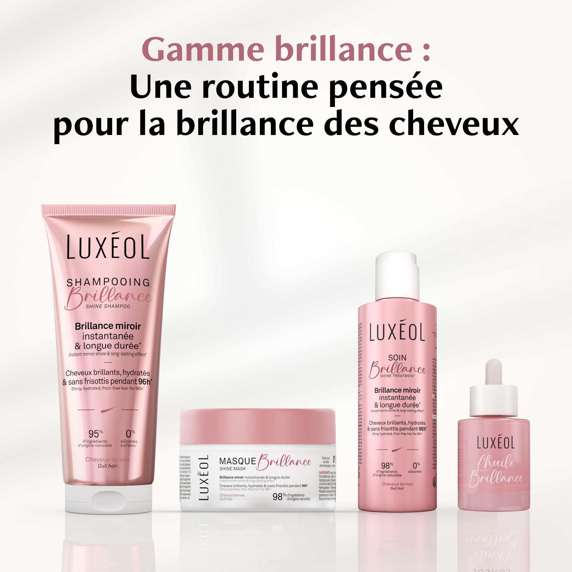 LUXEOL - Soin Brillance - Pour des cheveux brillants, hydratés et sans frisottis pendant 96h* - 98% Ingrédients d'Origine Naturelle - Fabriqué en France - 200 ml