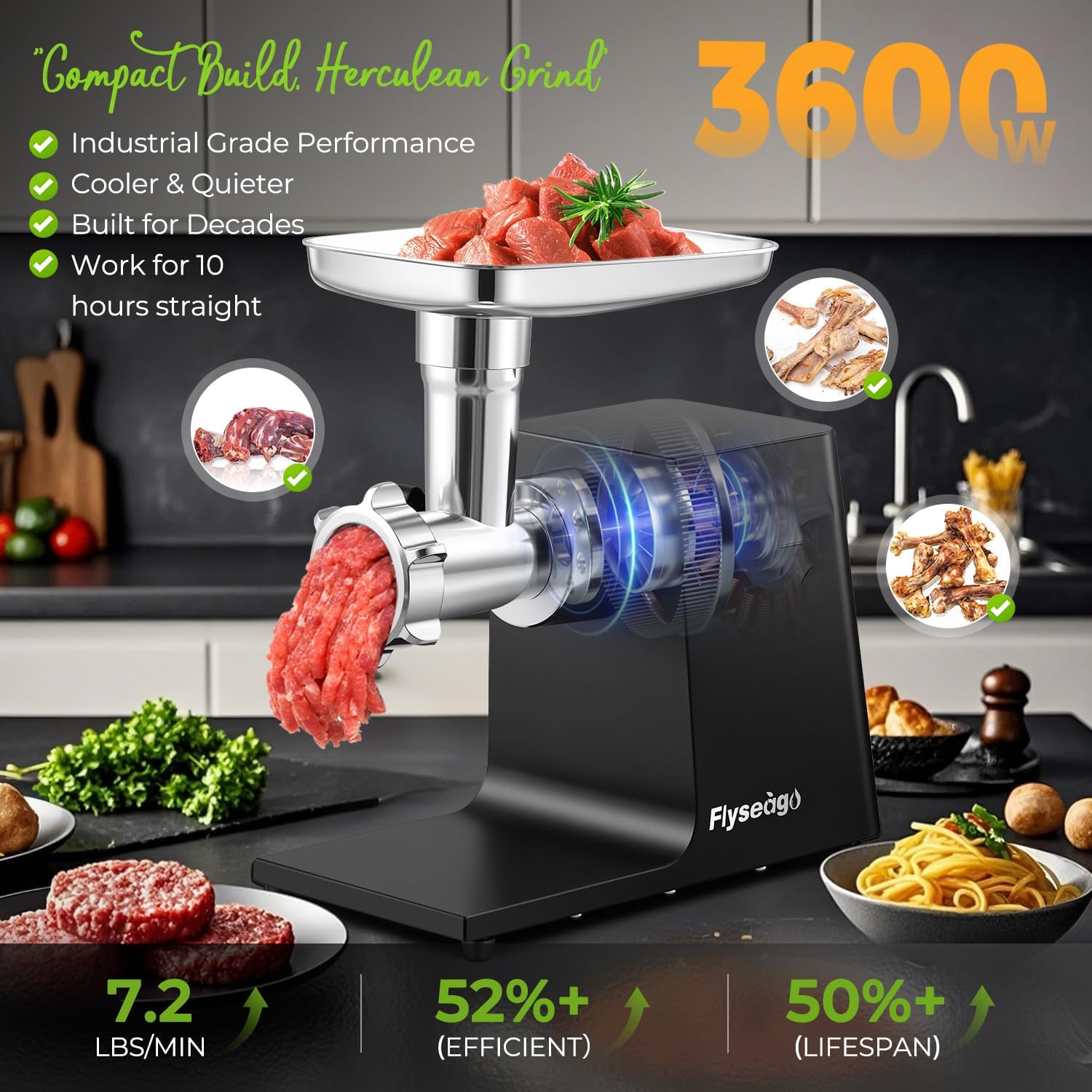 Commercial Meat Grinder Electric 3600w Heavy Duty Meat Grinders and Sausage Stuffers, Kubbe Kit for Household Use & Commercial