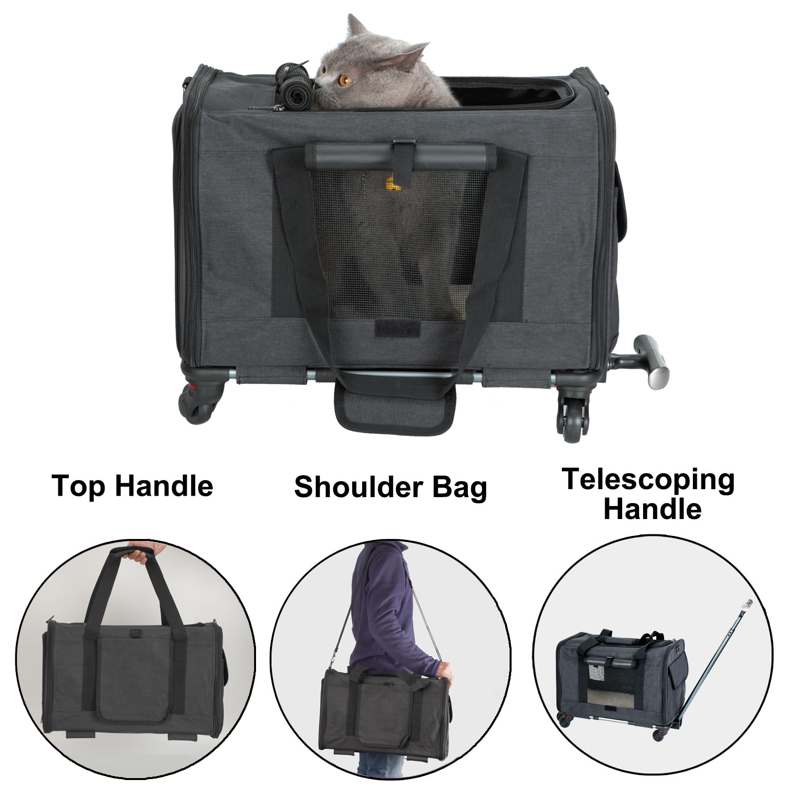 FLYAMAPIRIT Transportin para Perros Pequeños y Medianos y Gatos, Bolsa de Transporte Portátil, Bolsa de Viaje Portátil con Asa Telescópica y Ruedas Desmontables