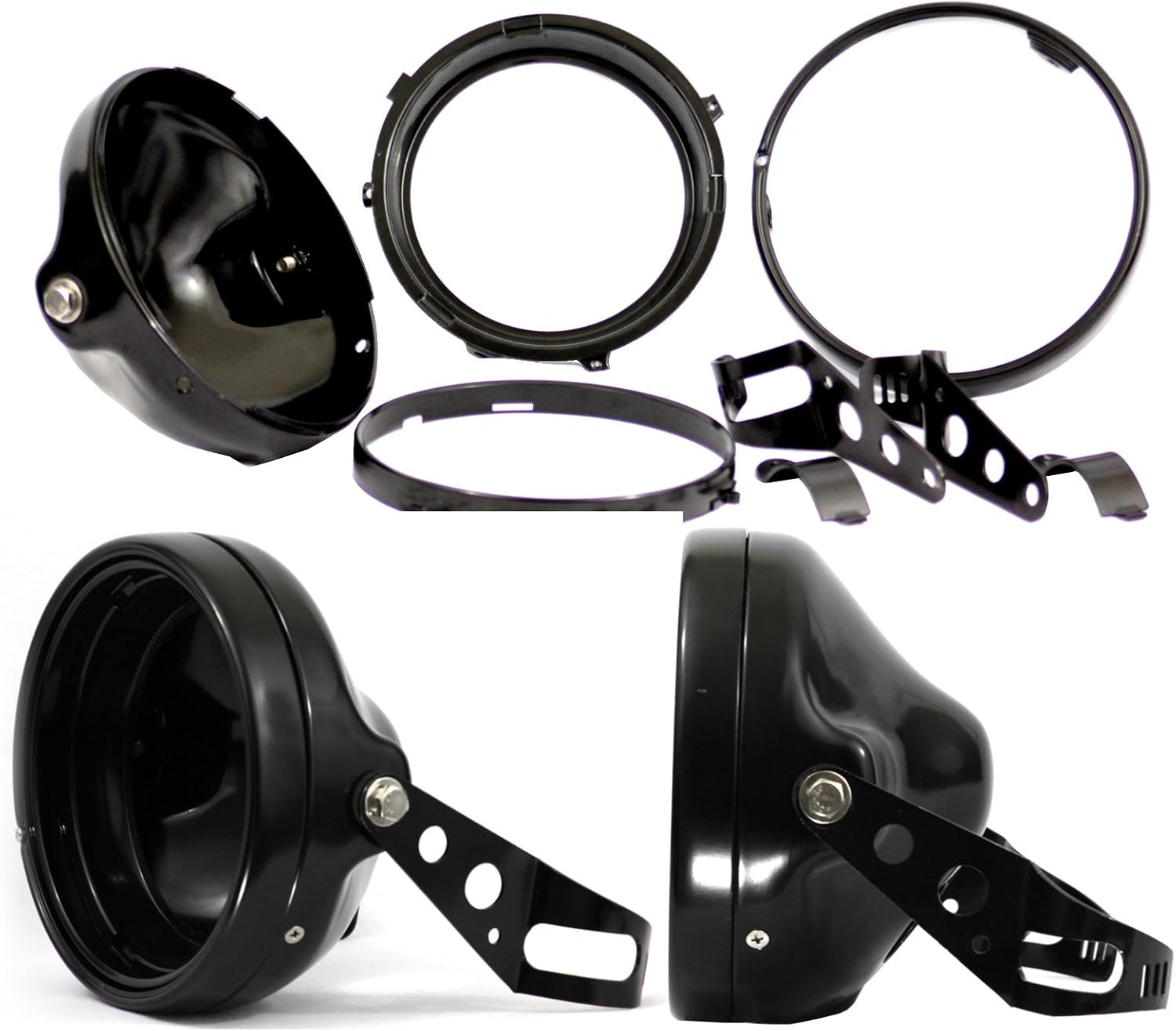 Eagle Lights Meteor 7 Inch Headlight Bucket Housing for Motorcycles with 32MM to 40MM Fork Tubes (Black)