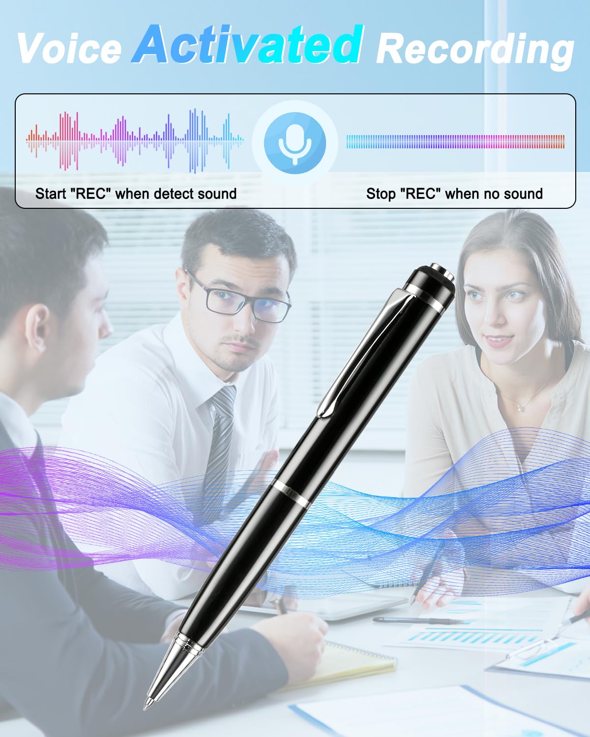 Penna Registratore Vocale 64GB - Registratore Audio con Riduzione del Rumore, Digital Voice Recorder Portatile per Lezioni, Interviste, Riunioni - Facile da Usare e USB Ricaricabile