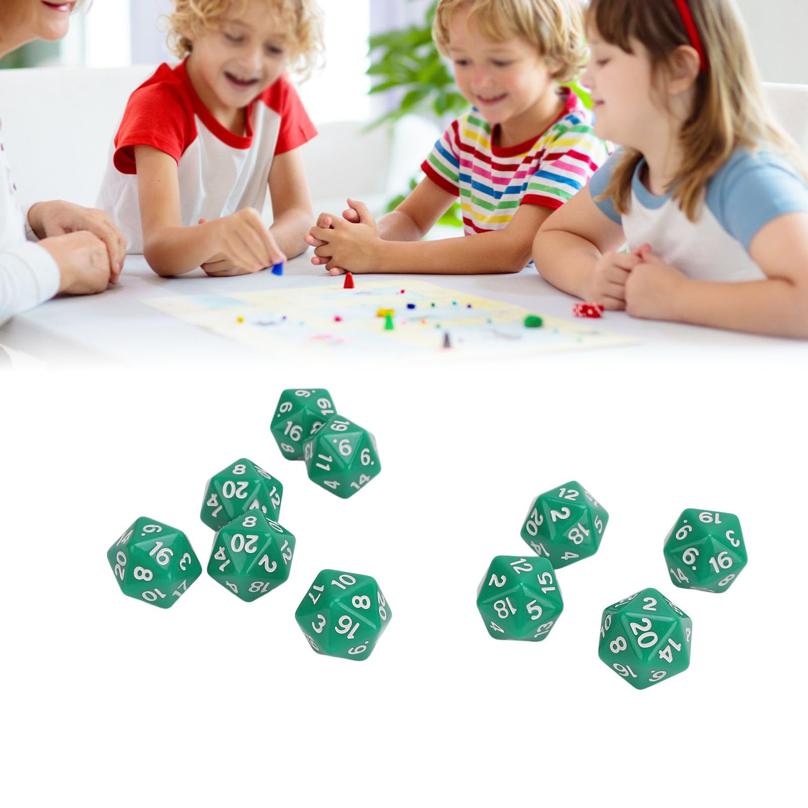 ZJchao Zestaw, 20-stronny 10-częściowy Zestaw Kości Wielościennych, Lekkie 20-ścienne Plastikowe Kości do Gier RPG, na Imprezy i do Użytku Edukacyjnego (GREEN)