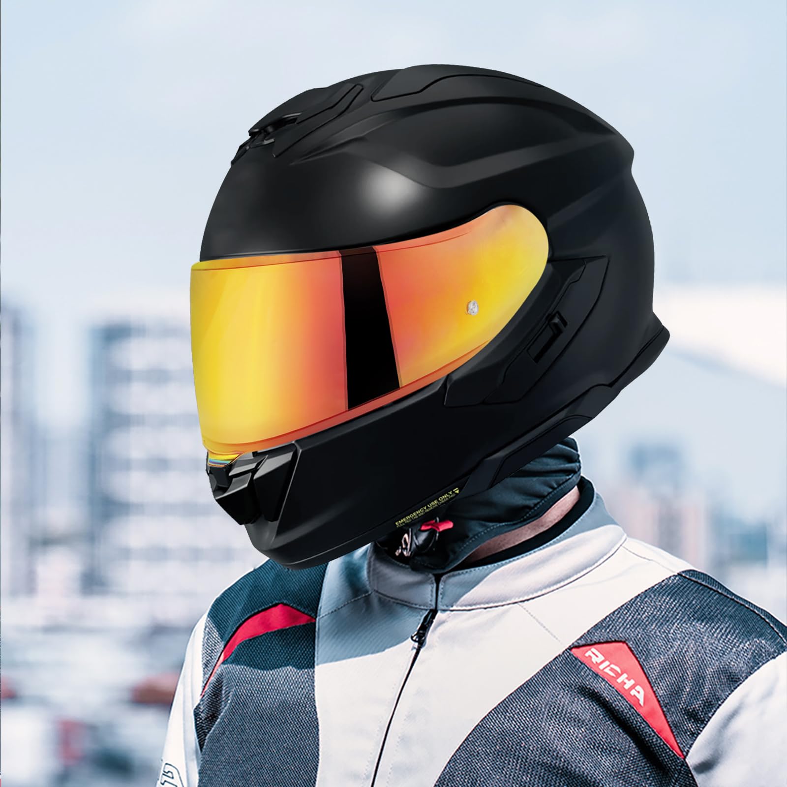 Visera Casco Moto para GT Air 3 CNS-1C,Visera de Lente para Casco Protección contra Viento,Accesorios para Cascos de Moto (Cromo Rojo)
