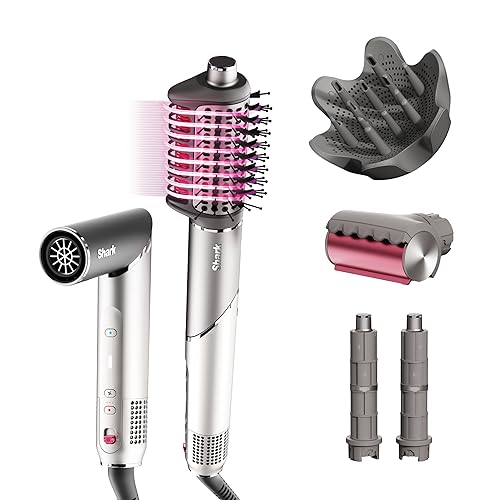 Shark FlexFusion Hair Dryer with Fusion Hair Brush, Diffuser, Ceramic Air Styler with Auto-Wrap Hair Curlers, Ceramic Plates, Metallic Mist HD642 - Curly & Coily Hair