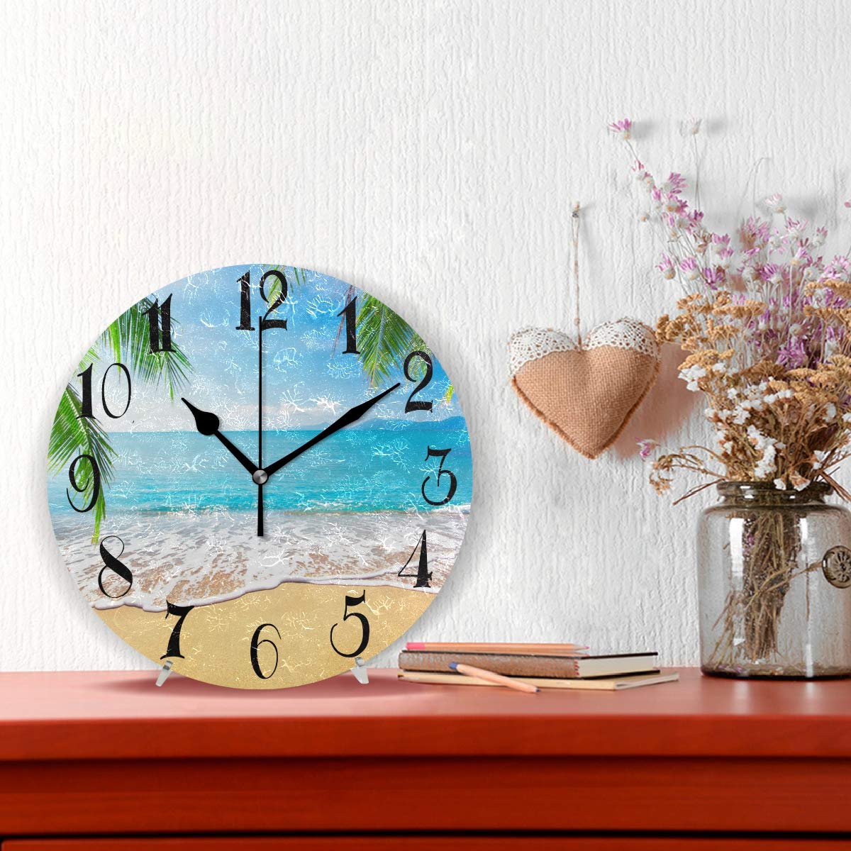 時計 Hawaiian Clock Honu/Flower-BR/Yellow/掛け時計 置き時計 ウォールクロック インテリア 壁掛け 時刻 ギフト プレゼント 新築祝い おしゃれ 飾る かわいい アート Sサイズ