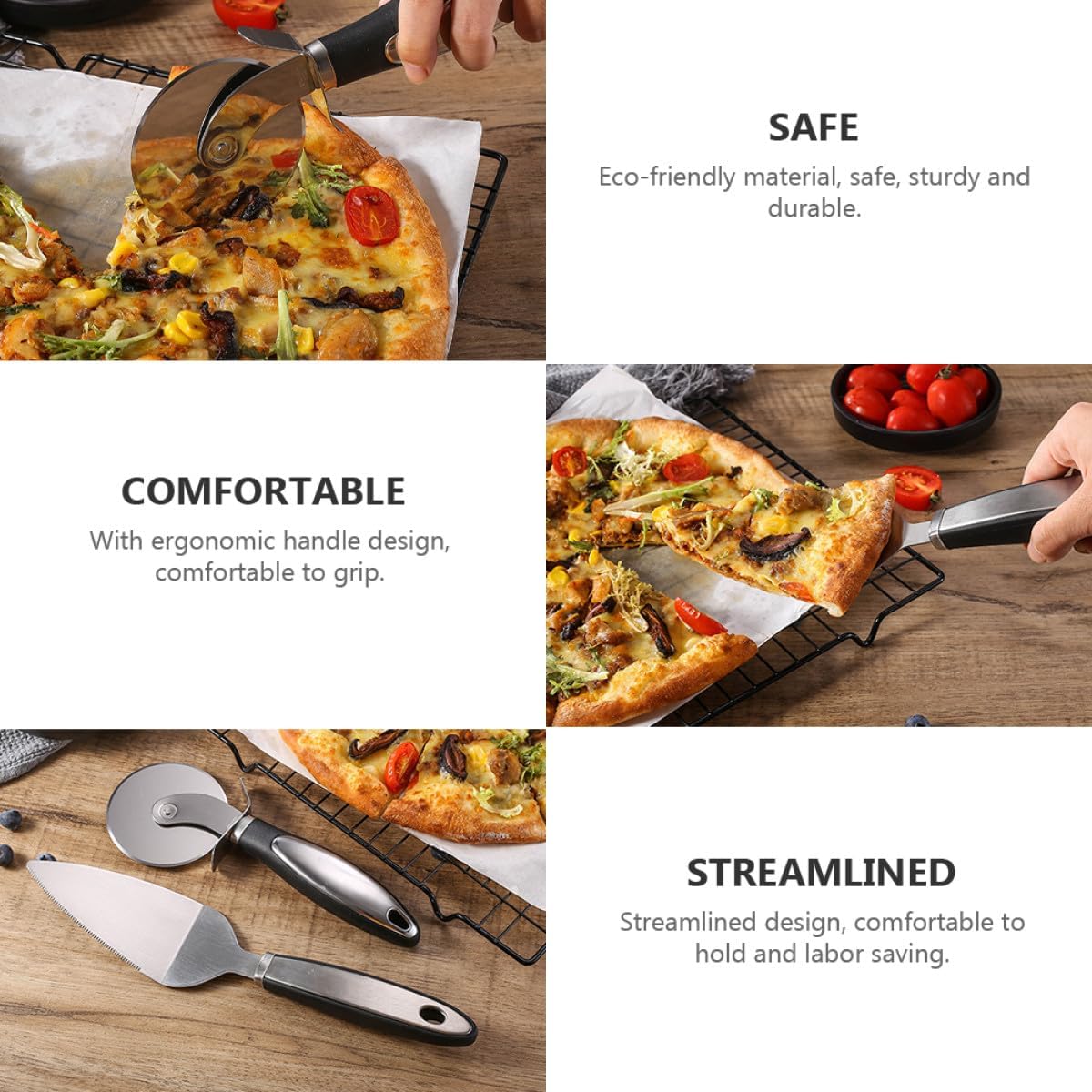 TOYANDONA Stainless Steel Pizza Cutter and Shovel Set, 2pcs round Wheel Slicer with Cake Spatula for Kitchen and Pizza Serving