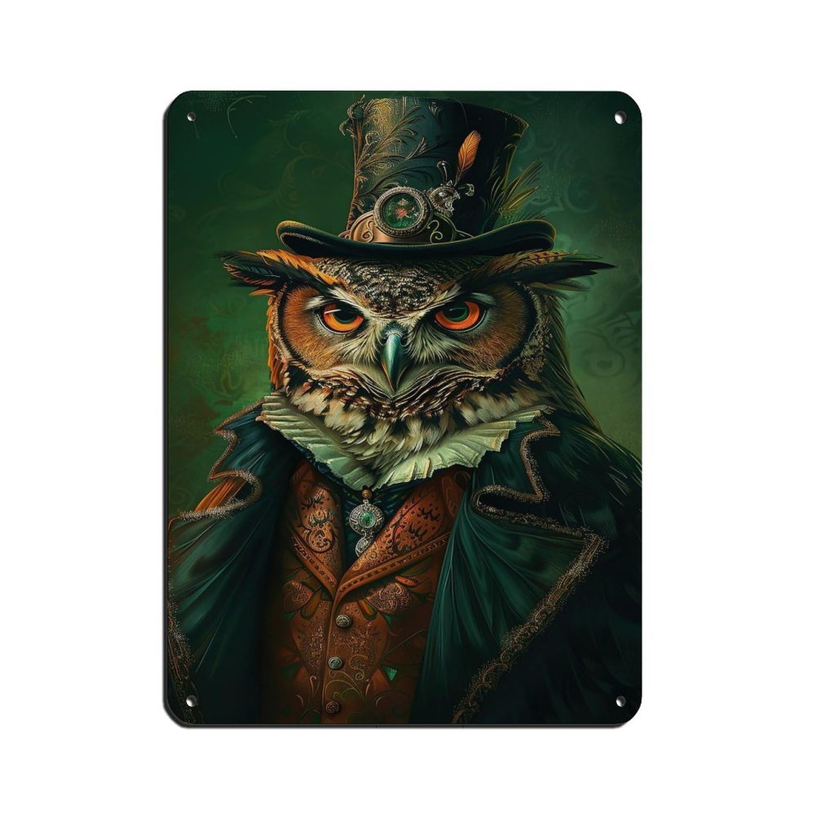 Dark Gentleman Owl Painting Poster Tin Sign Vintage Metal Pub Club Cafe Bar Home Wall Art Decoration Poster Retro 12x16inch(30x40cm)