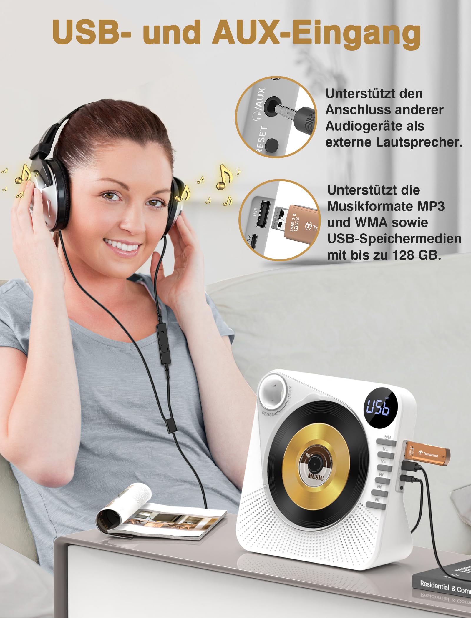 Greadio Lettore CD portatile con Bluetooth 5.1, lettore CD per bambini con altoparlante, telecomando, suono HiFi, protezione dalla polvere, riproduzione AUX/USB, lettore CD portatile per la casa