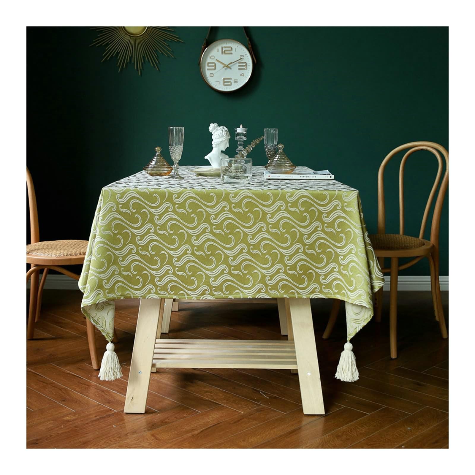 Gualiy Mantel Mesa Algodón Lino, Mantel Mesa Comedor 90x90CM Manteles Mesa Antimanchas Estampado de Nubes Mantel para La Mesa, Verde