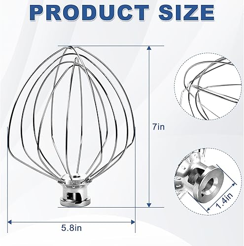 Miniatura 2 de Accesorio para batidor de cocina de 6 cuartos de galón, acero inoxidable de 6 hilos, repuesto KN256WW, para profesionales 6 y 600, KD26, KP26, KL26,