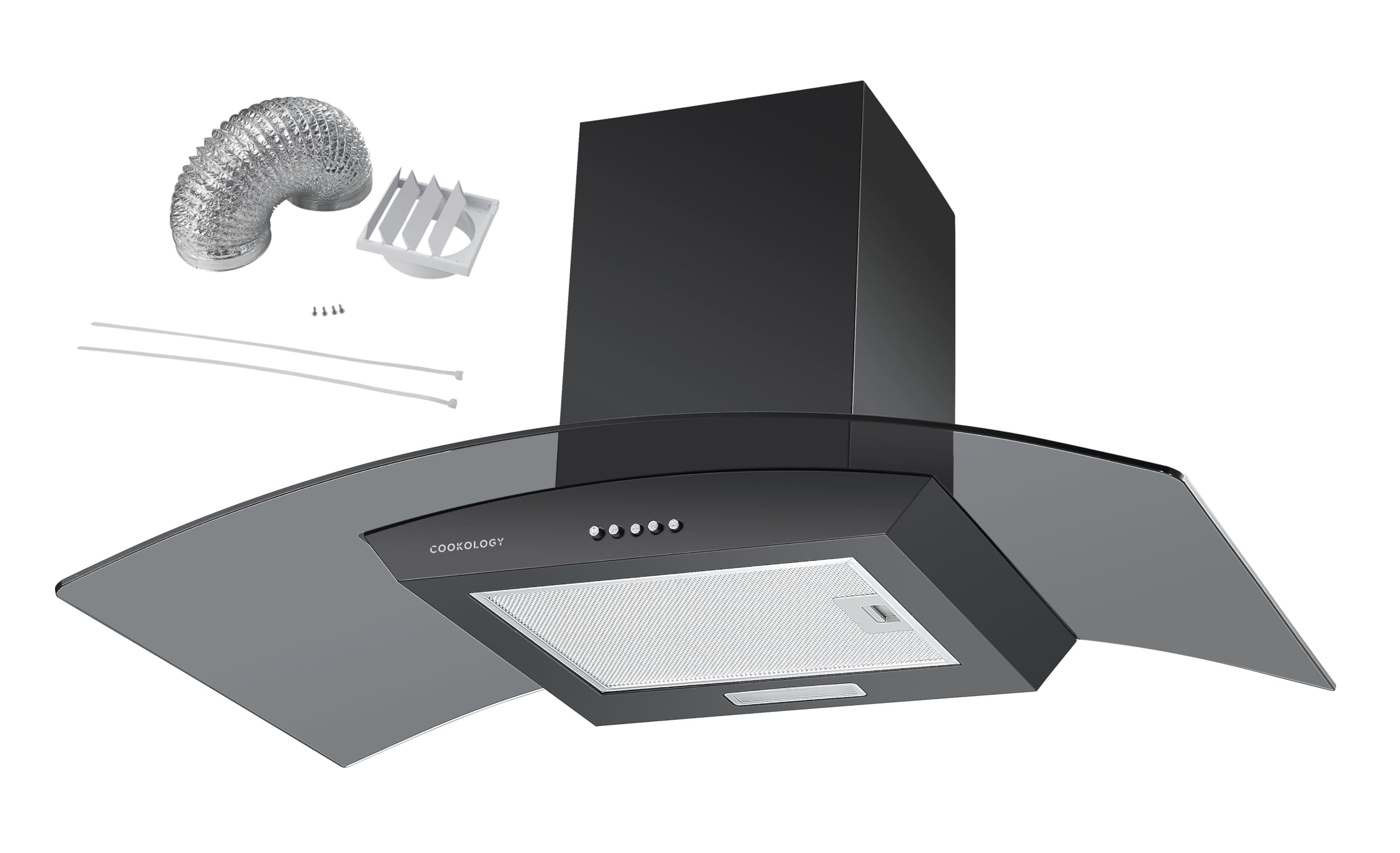 Cookology Curved Glass Chimney Cooker Hood, Wall Mounted Extractor Fan, LED lighting, Adjustable Height (Stainless Steel, 90cm) — view 9