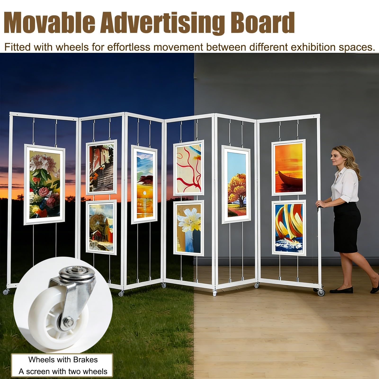 Caballete Pintura de Suelo Expositor Plegable Móvil para Exposiciones de Pintura/Carteles, Marco Grande para Exhibición de Obras de Arte para Guardería, Pantalla(5 pcs,120x240 cm/3.9x7.9 ft)