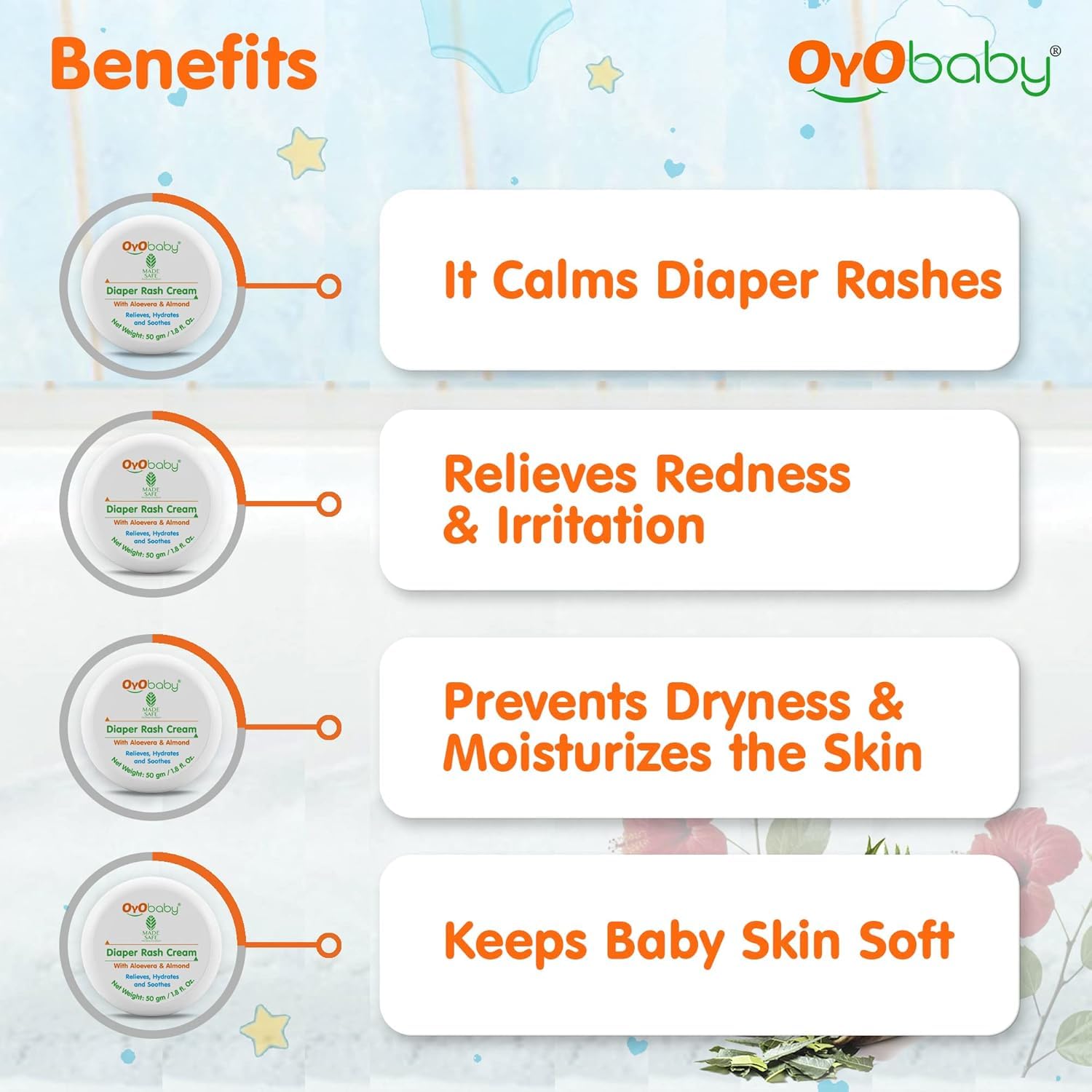 OYO BABY After Bite Turmeric Balm & Diaper Rash Cream Combo for Babies β 100% Ayurvedic, Natural Relief from Rashes, Mosquito Bites, & Diaper Rash, Enriched with Aloe Vera & Almond, 25g & 50g 1