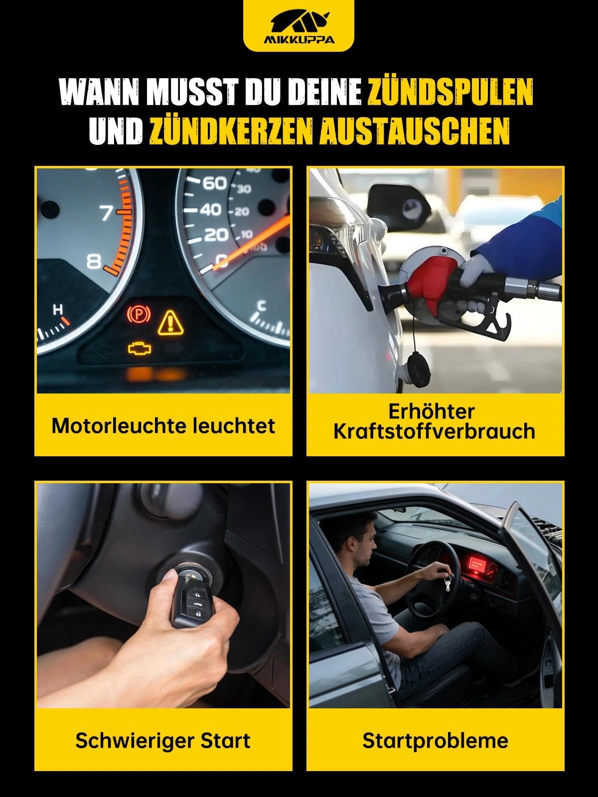 MIKKUPPA Zündspule 1 Stück passend für Audi A3 A4 A5 A6 Q3 TT 1.8T 2.0T TFSI ersetzt 06H905115B 0221604115 06H905601A für VW Beetle Scirocco Sharan Skoda Seat 2.0T Motoren