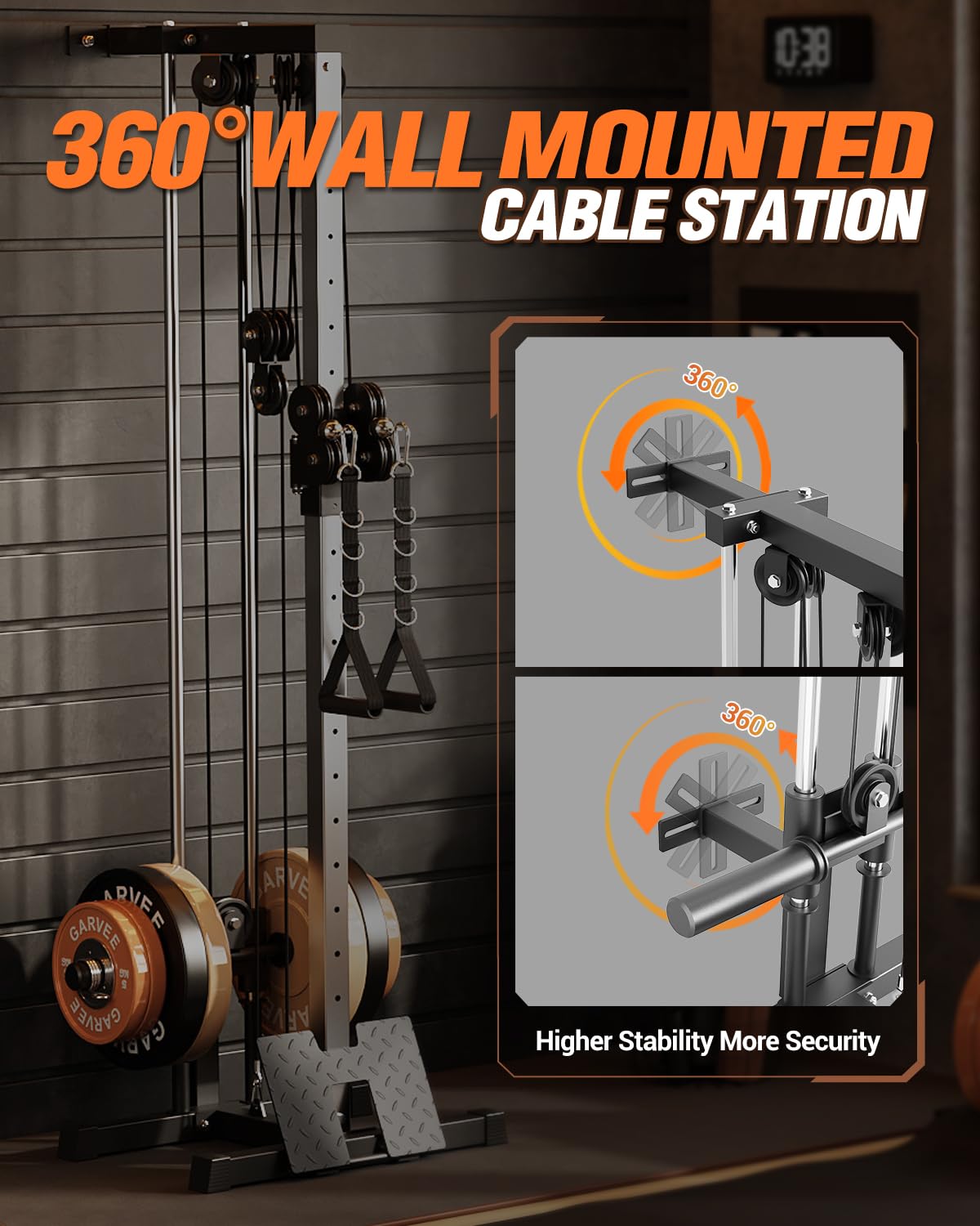 Liksodo Wall Mounted Cable Station - 18 Position Pulley Tower For LAT Pull-Down & Rows, Home Gym Machine