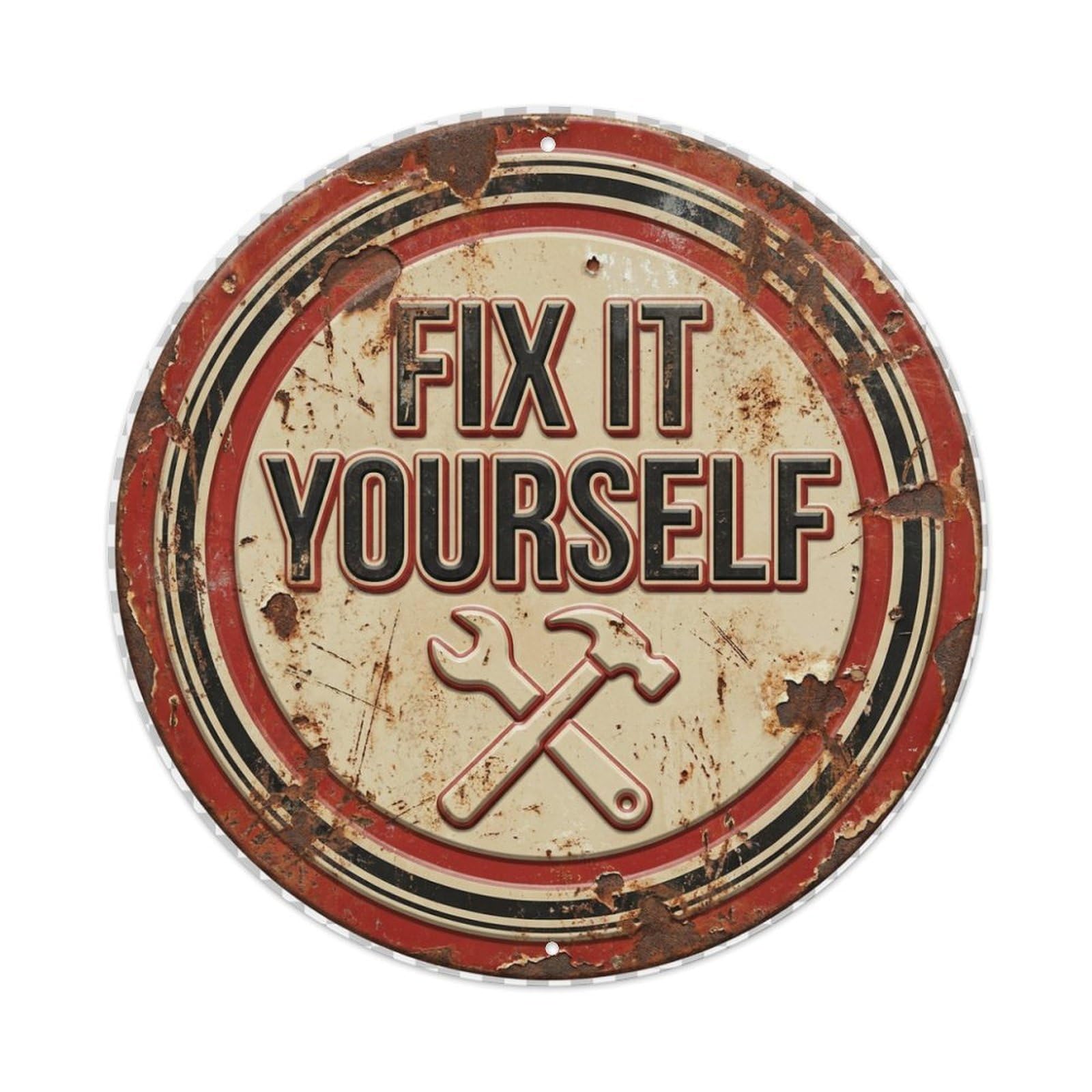 Fix It Yourself Garage Metal Tin Sign Plaque Wall Decor for Cafe, Club Bar, Office, Home Garden Round Metal Poster 8x8Inch