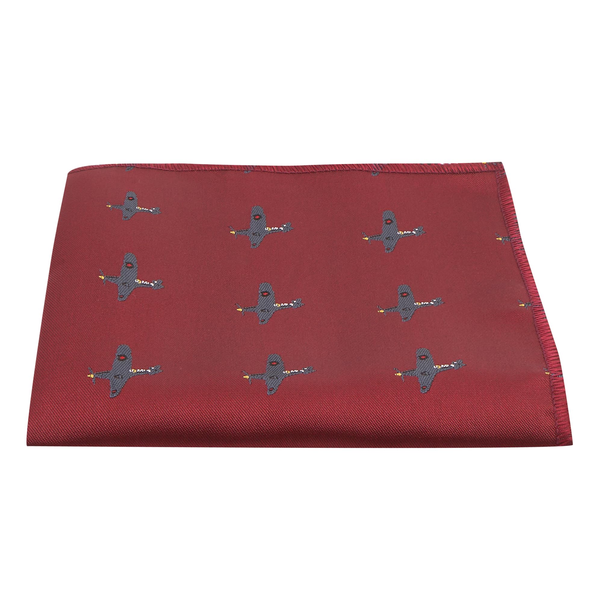 Burgundy Red Embroidered Hurricane Fighter Plane Pocket Square, Handkerchief