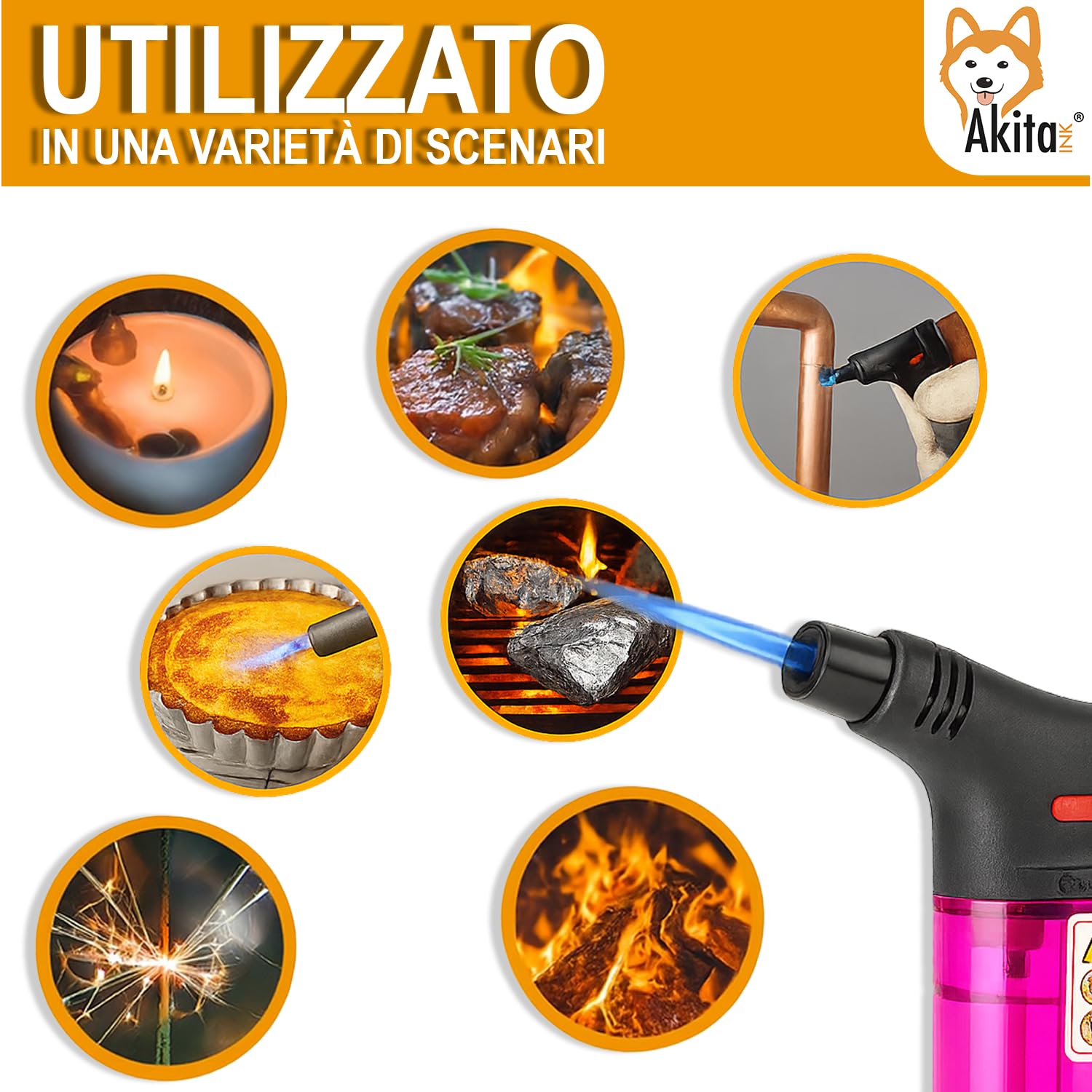 Set 20 Accendigas Ricaricabili Antivento AkitaInk - Accendini da Tempesta a Fiamma Regolabile per Cucina, Campeggio e Barbecue, Ideali per Fornelli e Grill (Senza Gas Butano)