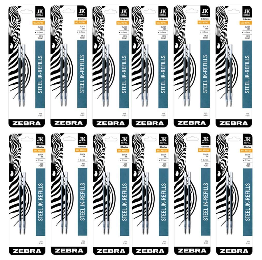 Zebra JK-Refll G301 Retractable Gel Pen Refills 0 7mm Medium Point Black Ink 12