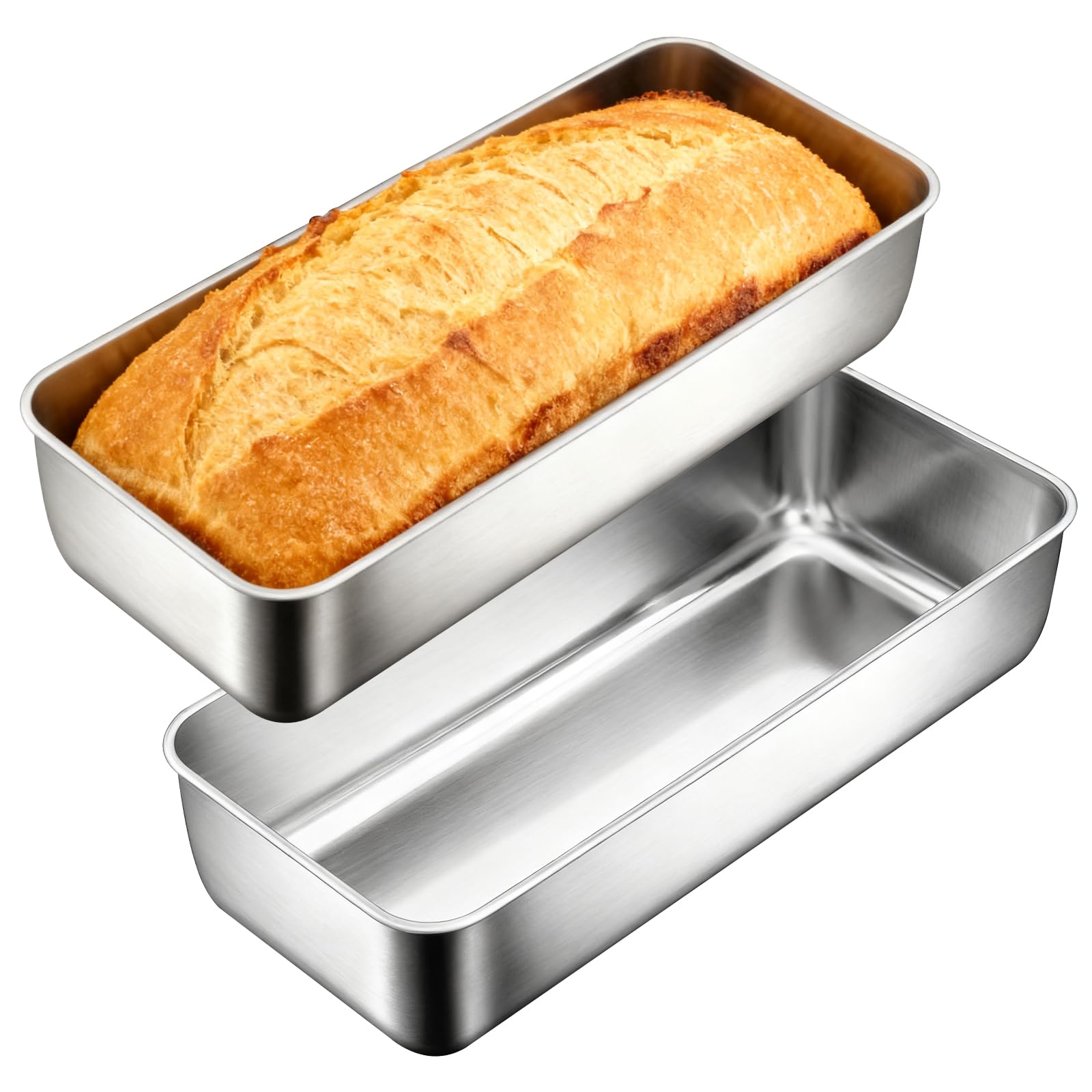 Lot de 2 moules à cake rectangulaires en acier inoxydable - 32 x 15 x 6,5 cm - 3,2 l - Pour gâteaux, pain et toasts, résistants au levain - Passe au lave-vaisselle