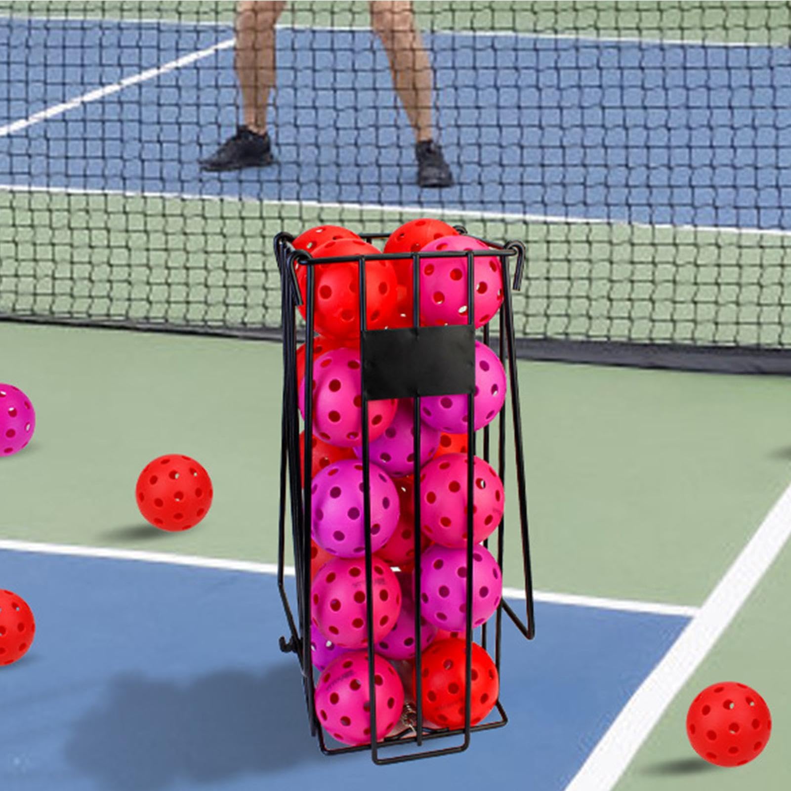 Cesta recogedora de pelotas de tenis de acero inoxidable con mango