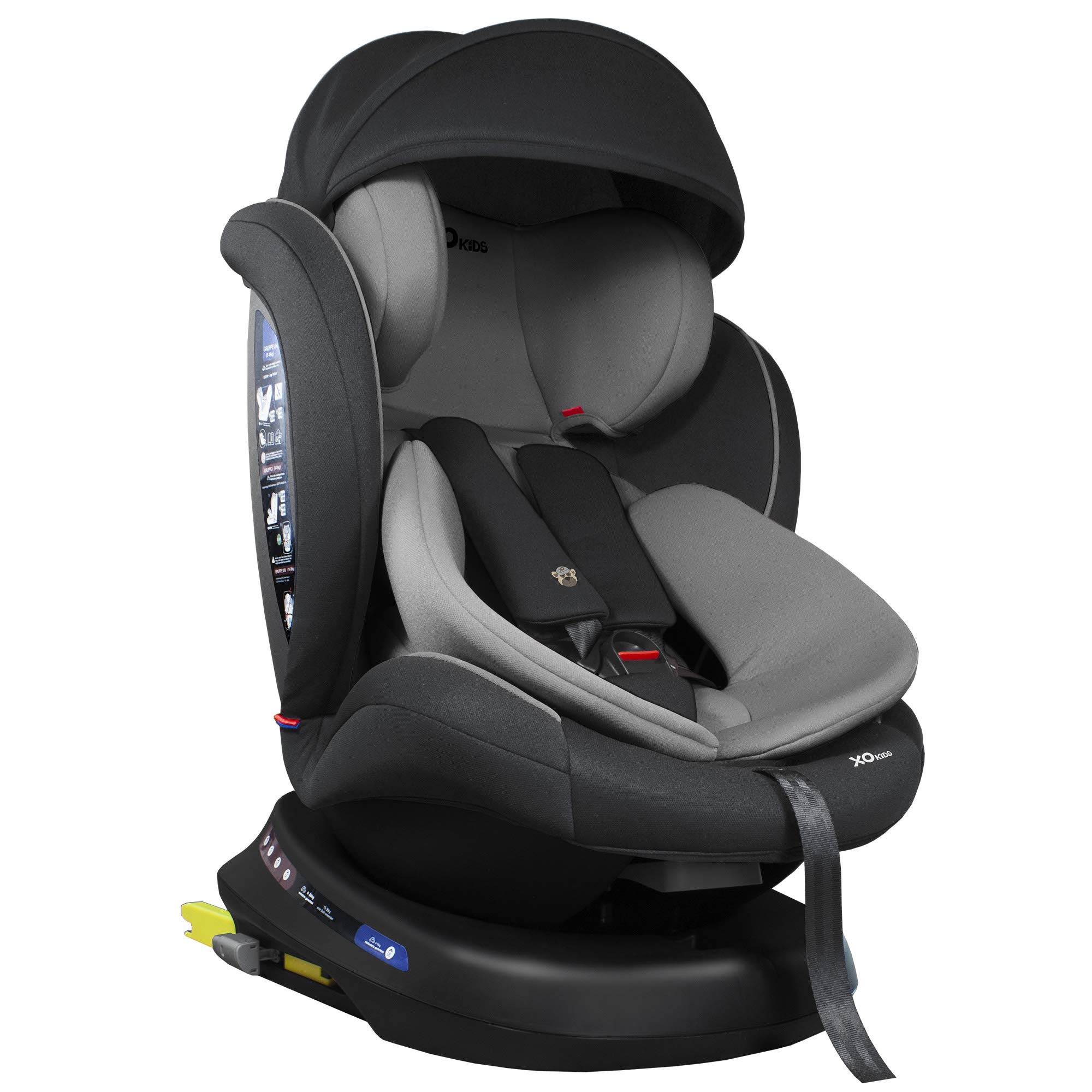 XOMAX 946i Kindersitz drehbar 360° mit ISOFIX, Liegefunktion I mitwachsend I 0-36 kg, 0-12 Jahre, Gruppe 0/1/2/3 I 5-Punkt-Gurt und 3-Punkt-Gurt I Bezug abnehmbar, waschbar I ECE R129