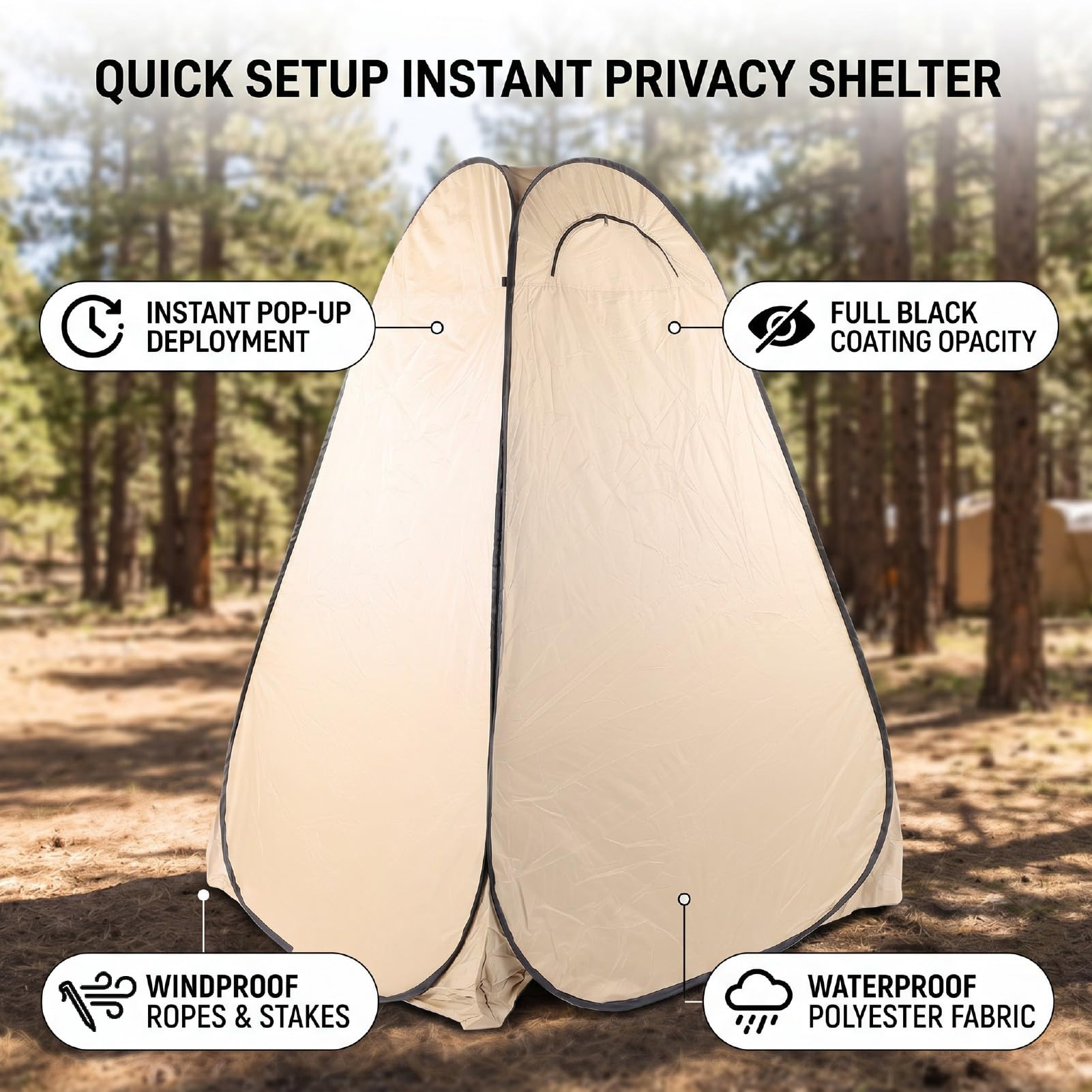 Naroote Tenda da Doccia per Esterni Tenda Fasciatoio Portatile Rivestita Nera per Campeggio con Tessuto Impermeabile 59,06x59,06x74,80 Pollici (Cachi)