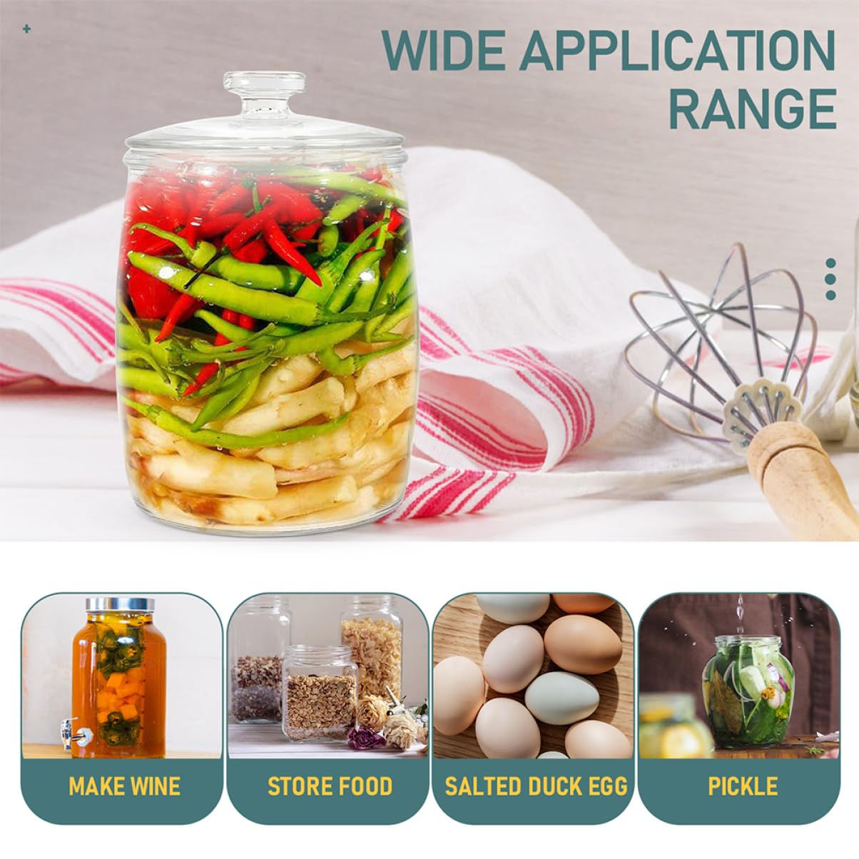 Barattolo Trasparente Per Biscotti Con Coperchio Contenitore Per Alimenti Capacità Per Conservare Marmellate Crauti e Kimchi Accessorio Cucina Per Famiglie e Amici