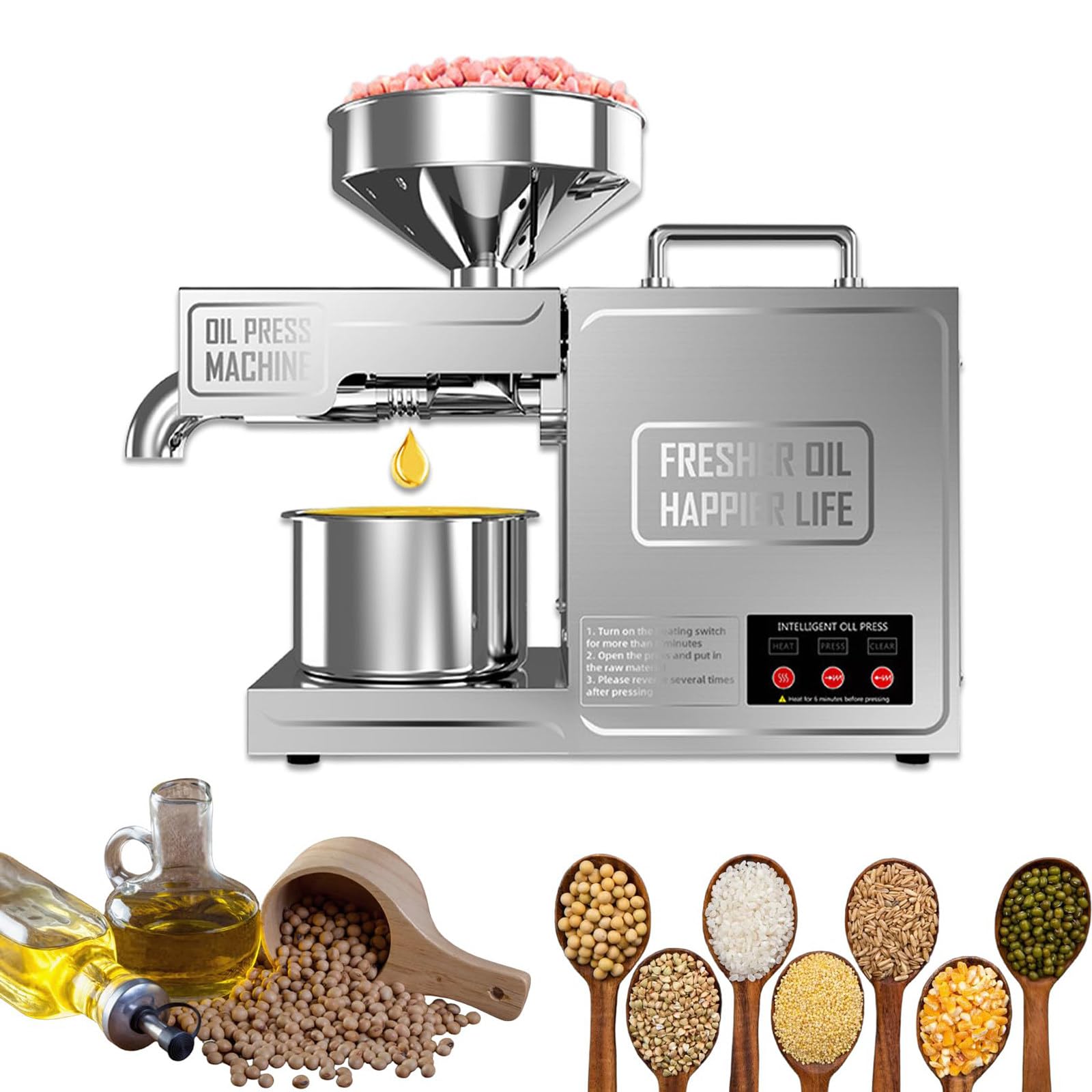 Máquina Prensado Aceitunas Hueso, Motor Cobre Puro, Disipación Calor Multidireccional, Trituradora Extractora Aceite Oliva Casa