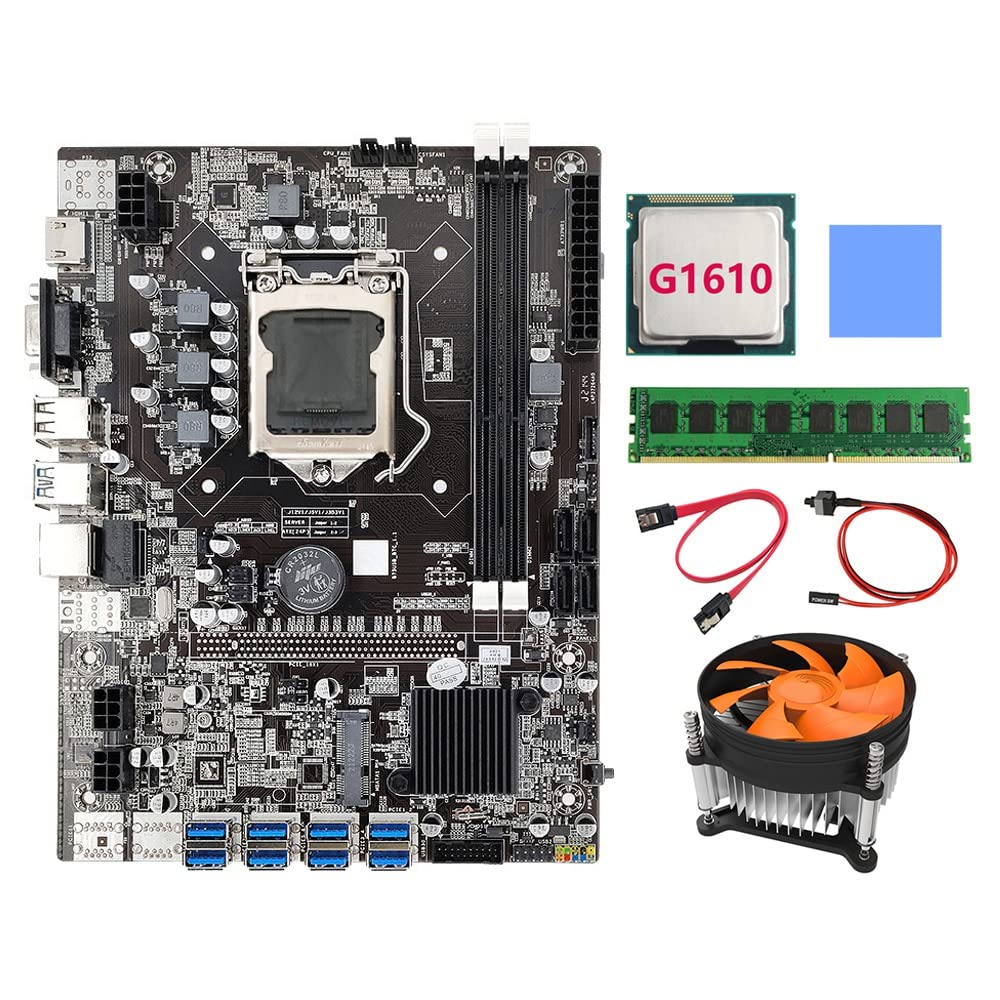 FDSF B75 BTC Mining Motherboard LGA1155 8XPCIE USB3.0 G1610 CPU+ Cable+Thermal Pad+Cooling Fan+DDR3 