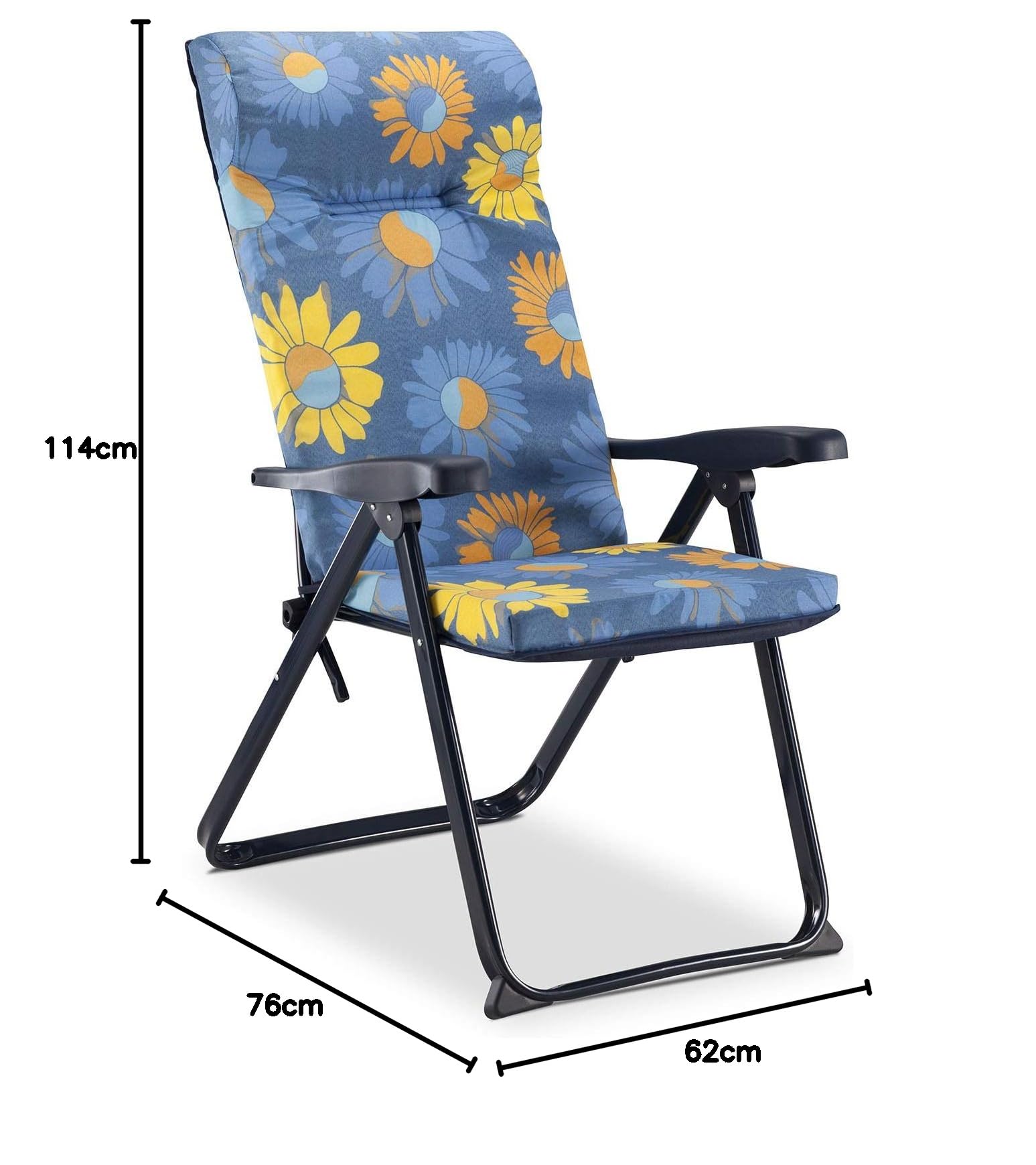 Silla Plegable de Jardín Reclinable y Acolchada 76x62x114 cm 6 Posiciones y Cabezal Anatómico Tejido lavable y Pies Estabilizadores para Mayor Seguridad