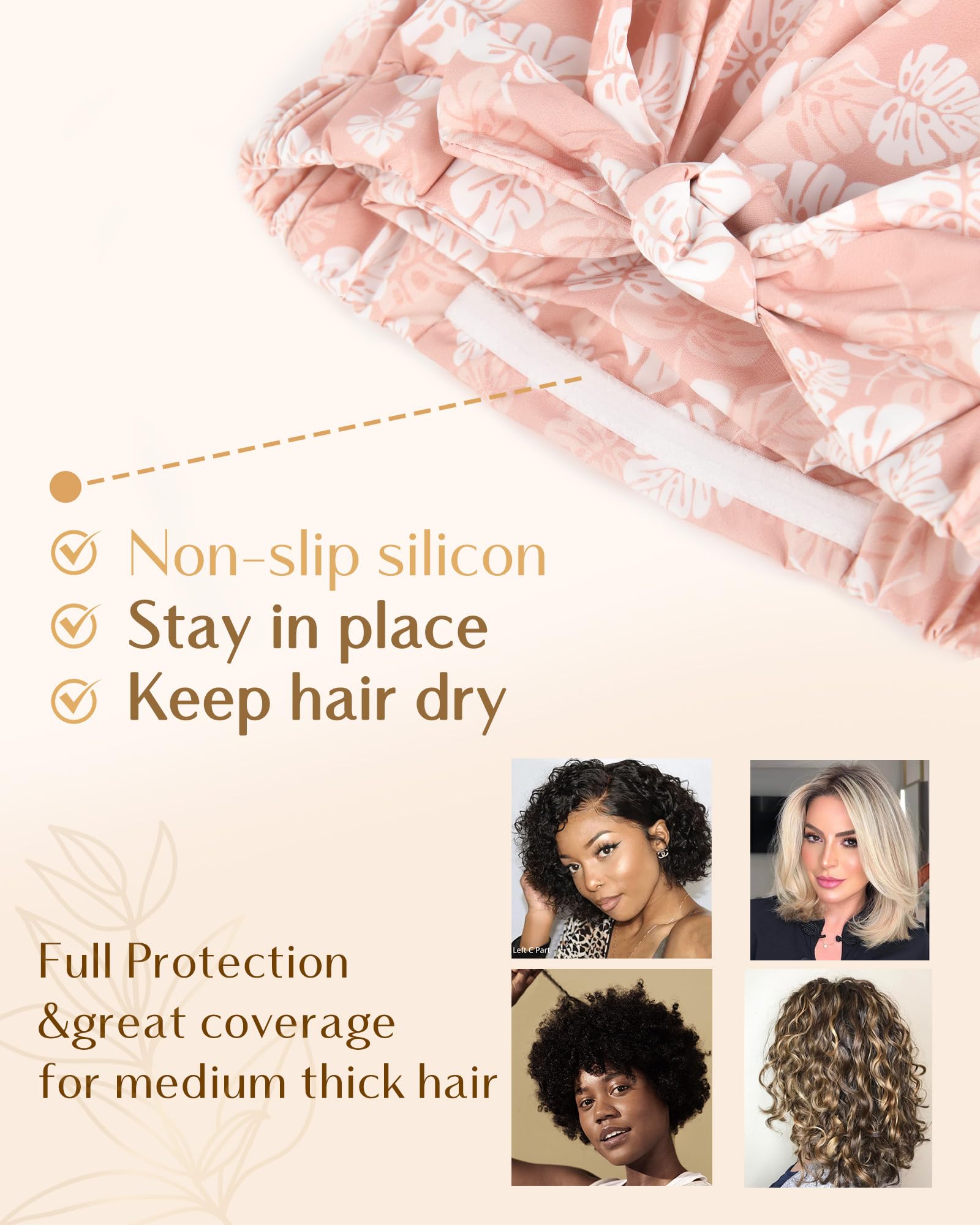 YANIBEST Shower Cap Reusable Waterproof, Non-Slip Shower Cap for Women, Cute Shower Caps Hair Cap to Keep Hair Dry