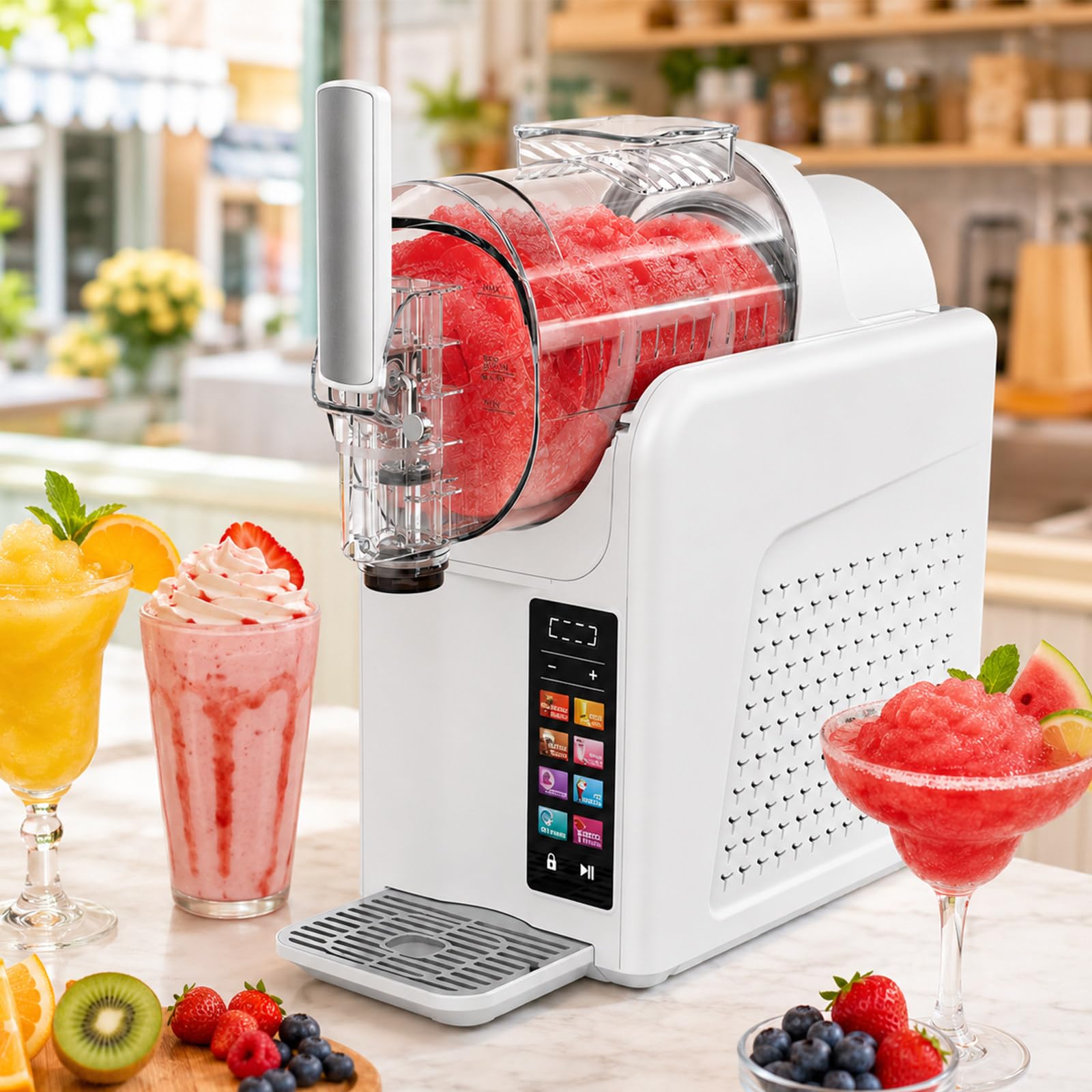 Máquina Para Helado Suave Y Granizados De 2 L, 7 Modos Preestablecidos, 185 W, Control Táctil, Autolimpieza De 360° Con Un Solo Botón, Para Fiestas En Casa, Cafeterías, Food Trucks White