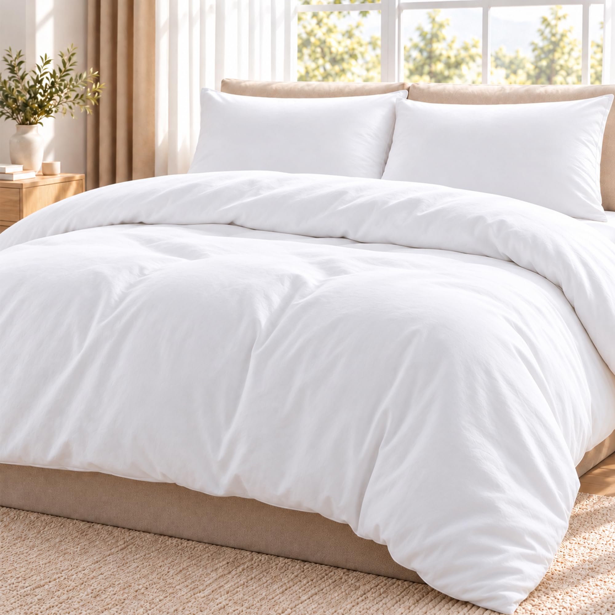 SheRest Prewashed White Duvet Cover King Size - 3 Pieces, Oeko-TEX Certified, Cotton-Like Polyester, Wrinkle-Free & Ultra Soft, 1 Duvet Cover 104" x 90" & 2 Pillow Shams, Comforter Not Included