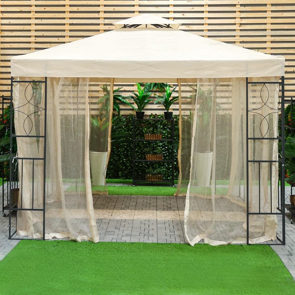 Danube Home Andrea Gazebo I Metal Frame I Polyester Roof I Weather Resistant Garden Patio Canopy with Mosquito Net I Garden Party Tent I Modern Design Outdoor Furniture I Size 10 x 10 Ft. - Beige