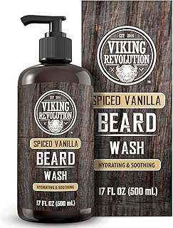 Viking Revolution Spiced Vanilla Beard Wash for Men with Argan Oil and Jojoba Oil - Beard Softener and Strengthener Beard Shampoo with Beard Oil - Beard Care to avoid Beard Dandruff and Itch (17 oz)