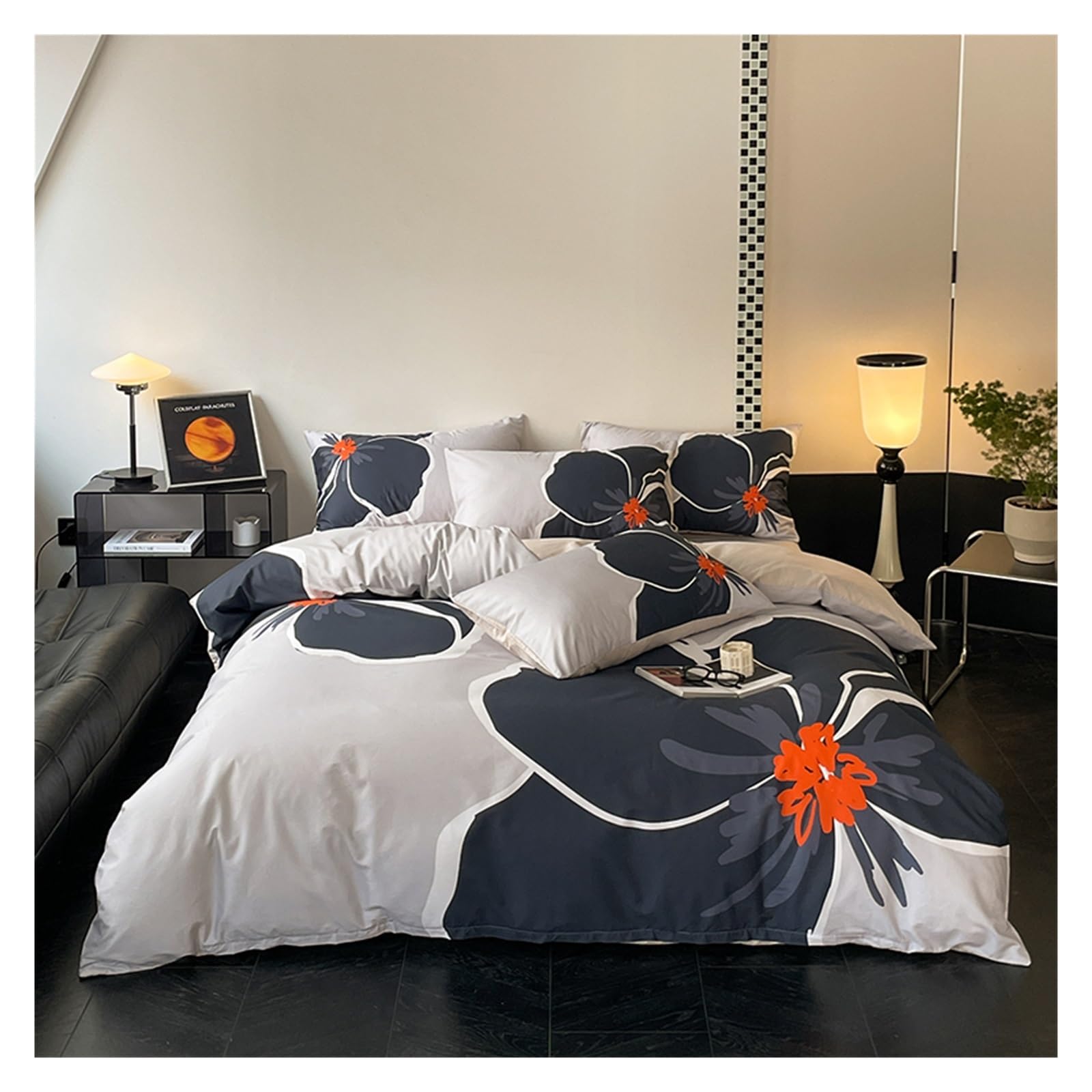 Housse de couette literie aquarelle noire pour chambre minimaliste