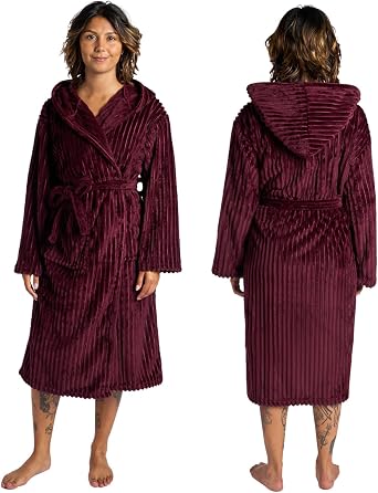 OHS Ribbed Fleece Dressing Gown, Super Soft Ladies Dressing Gowns Winter Warmer Gifts for Women Luxury Fleece Loungewear Womens Robes Ribbed Design - One Size