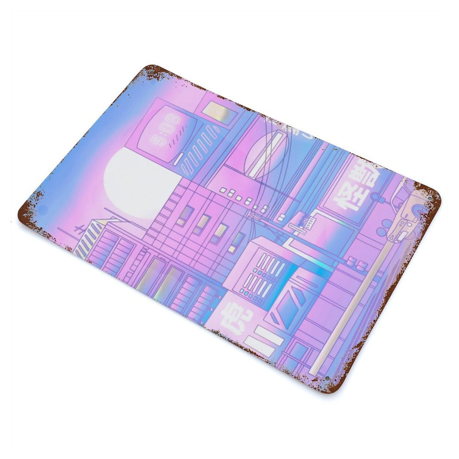 Vaporwave Aged Metal Wall Plaque 11.8"x7.9", for Living Room, Hallway And Home Decor, Shabby Chic Decor