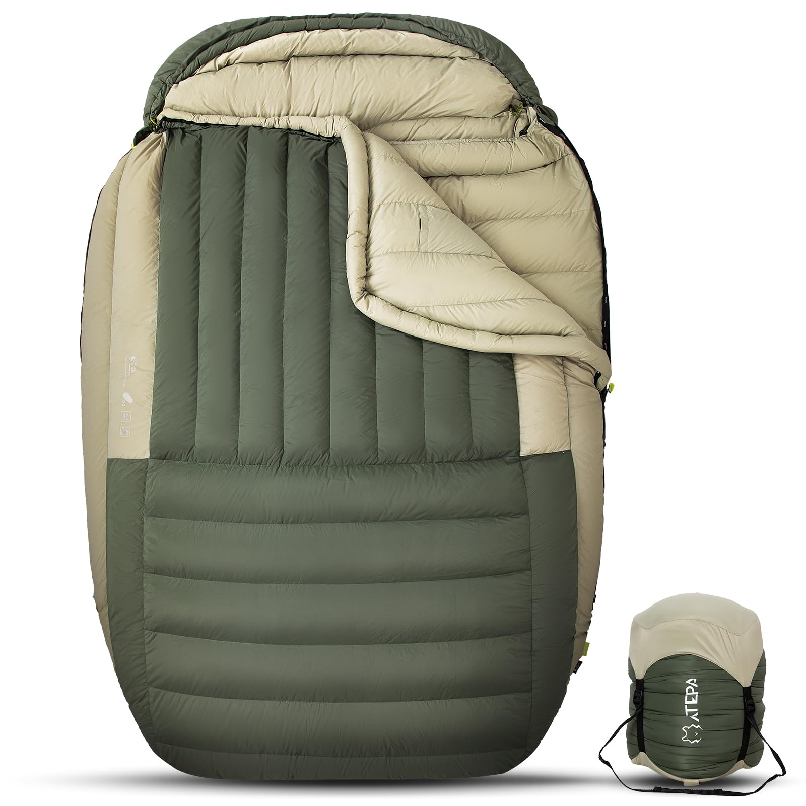 ATEPA Down Sleeping Bag, 700FP 15°F 20°F 23°F 30°F Mummy Cold Weather Wide XL Sleeping Bags for Adults with Compression Sack for Camping Backpacking Hiking