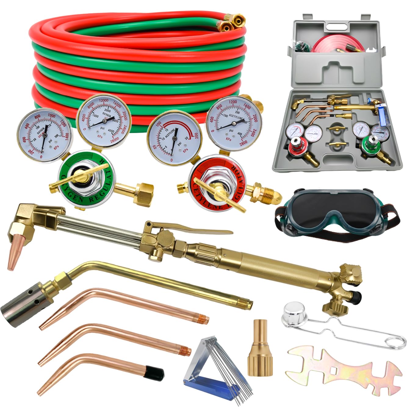 Cutting Torch Set Oxy Acetylene Torch Kit,Portable Gas Cutting Torch and Welding Kit with 50FT Welding Hose， Acetylene Oxygen Gas Regulator & Welding