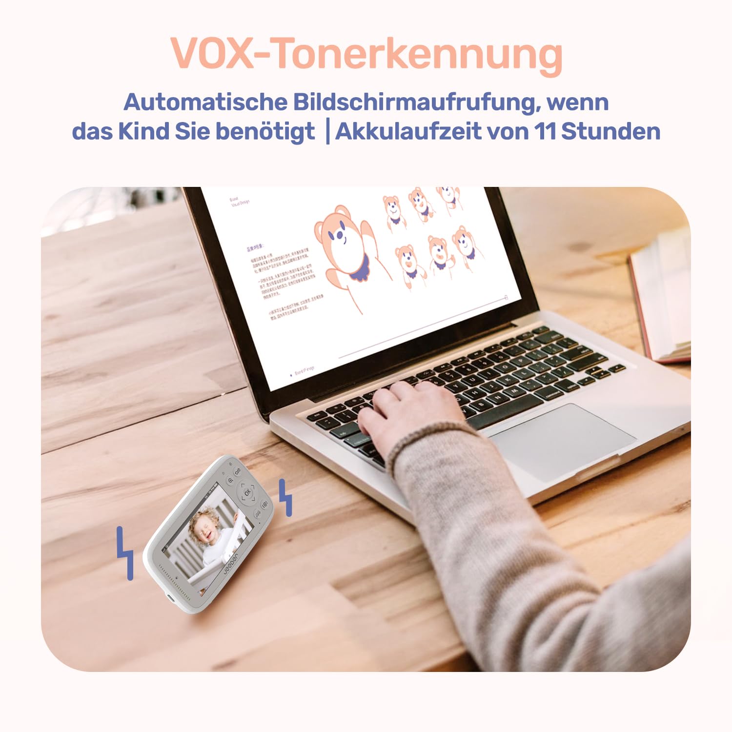 360 Grad Babyphone mit Kamera, 4'' IPS WLAN Video Babyfon, Nachtsicht, 2 Wage Audio, Bereich alarme, Temperatur, 500m hohe Reichweite Baby Kamera und APP ohne ABO