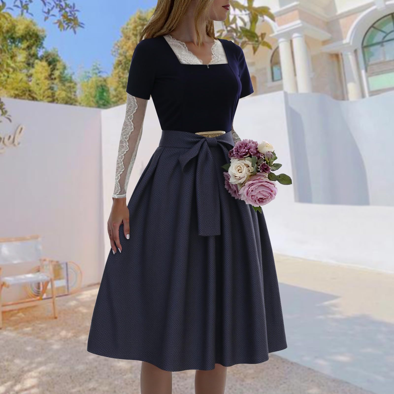 Knielanges Dirndl Jungen Halloween-Kostüm Cosplay Kostüm Deutsches Bierfest-Kostüm für Damen, bayerisches Dirndlkleid, Cosplay-Outfit, traditionelles Oktoberfest-Dorfmädchen-Set mit Rock Mittelalterli