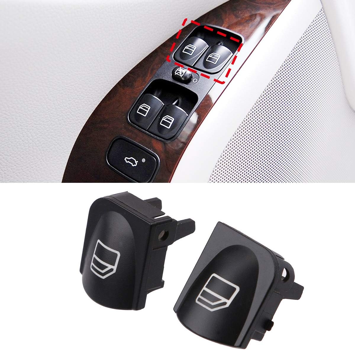 Jaronx 2PCS Driver Window Switch Button Covers for Mercedes Benz,Power Window Master Switch Repair Button Caps Button for Mercedes Benz C-Class W203 C230 C280 C320 C350, CLK-Class W208 CLK320 CLK430