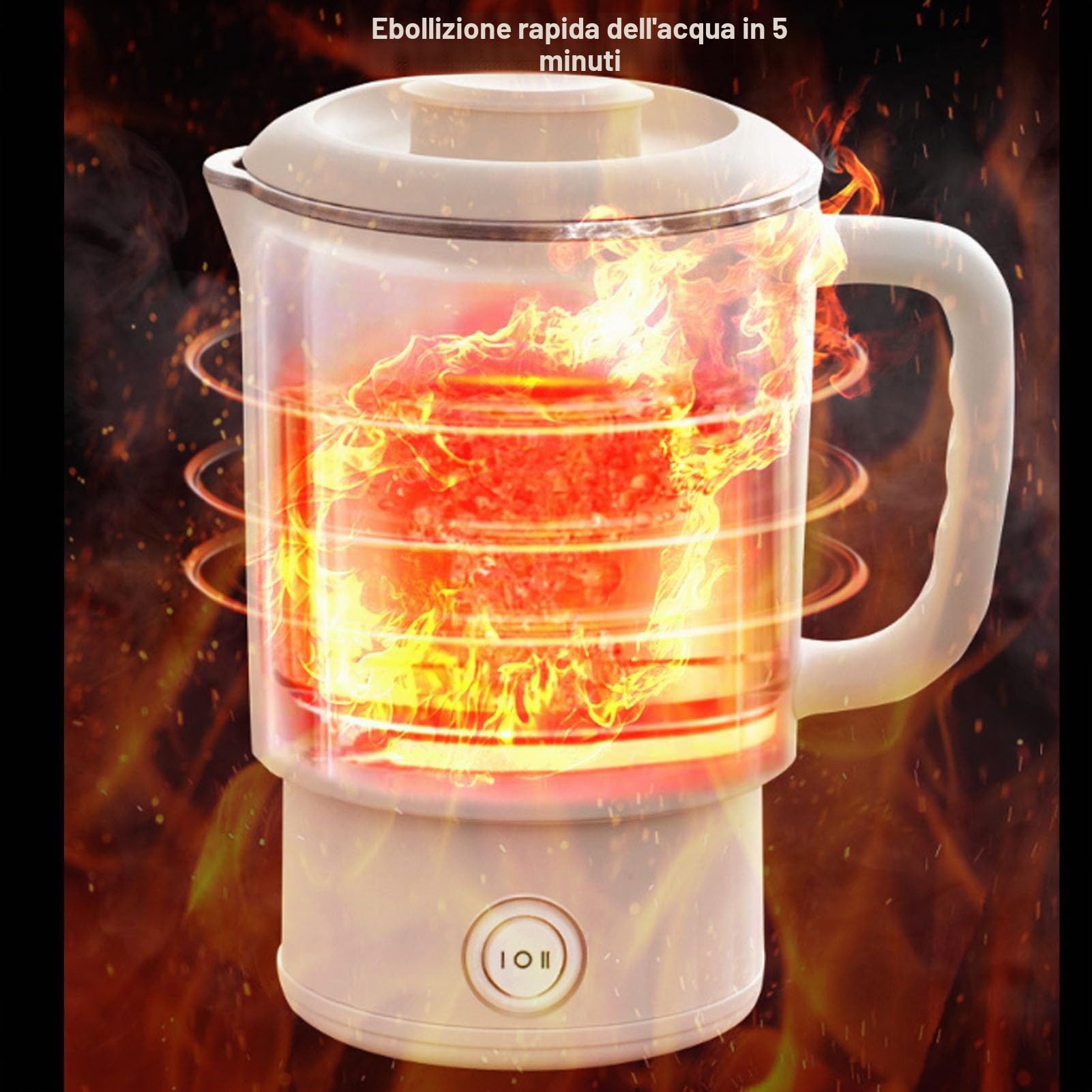 Bollitore Elettrico Portatile da Viaggio 600ml - Acciaio Inossidabile Alimentare, Pieghevole per Caffè e Tè, Bollitura Veloce in 5 Minuti