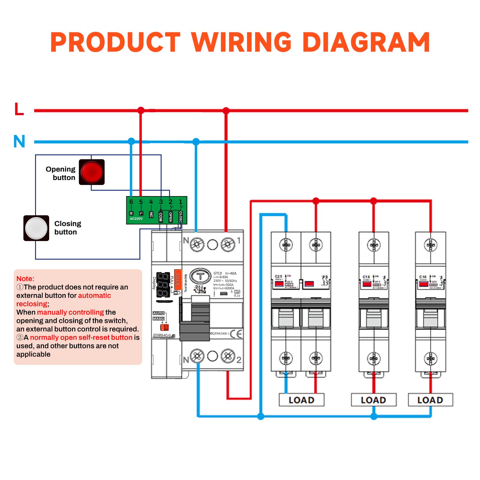 Interruttore Differenziale a Riarmo Automatico con display a LED,40A 30mA 2P AC230V Salvavita con Riarmo Automatico RCCB Salvavita Riarmo Automatico(30mA Type A)