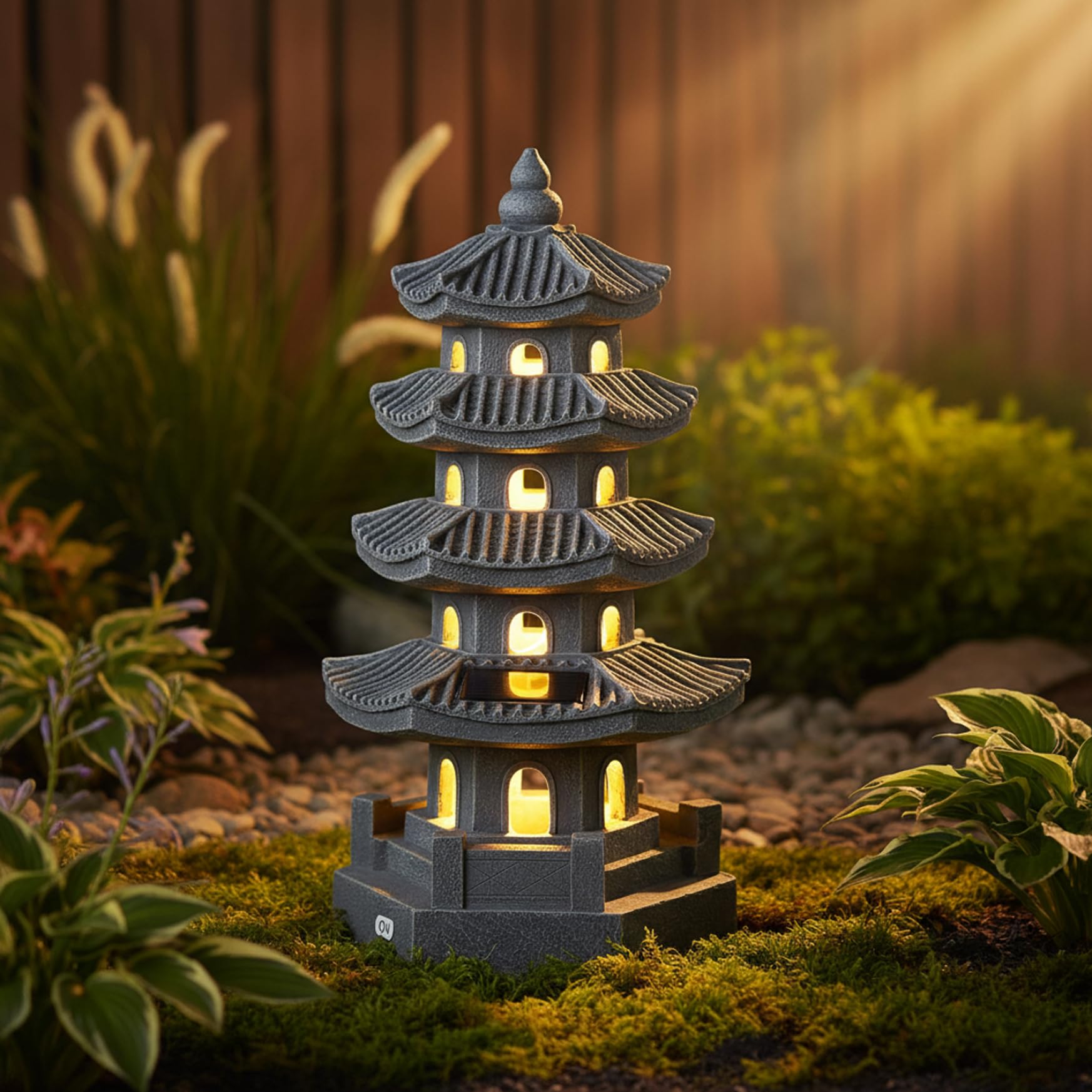 Estatua de jardín Pagoda con energía Solar, Linterna de Pagoda de Resina para Exteriores, decoración de jardín japonés Zen para balcón, Patio, Porche, Patio, 11, 4x4, 7x4, 7 Pulgadas, Gris