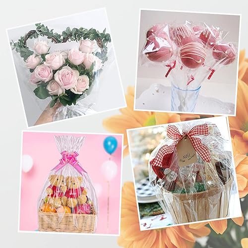 Miniatura 2 de EUIQUE Rollo de celofán transparente de 110 pies de largo y 31.5 pulgadas de ancho, rollos de celofán para cestas de regalo, flores, alimentos