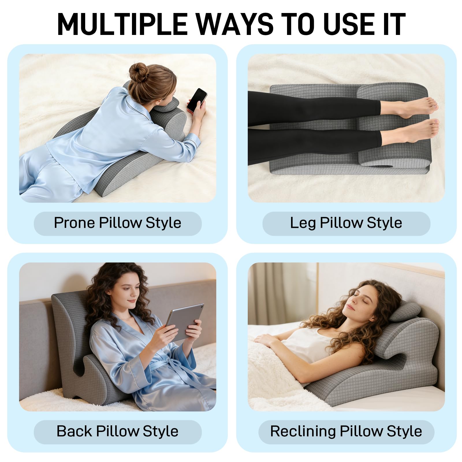 JAOGAUS Cojín en cuña de Espuma viscoelástica para Cama y sofá, cojín ergonómico con Soporte de Cabeza Desmontable, cojín Inclinado para Espalda, Cuello y piernas, Ideal para Leer y Relajarse